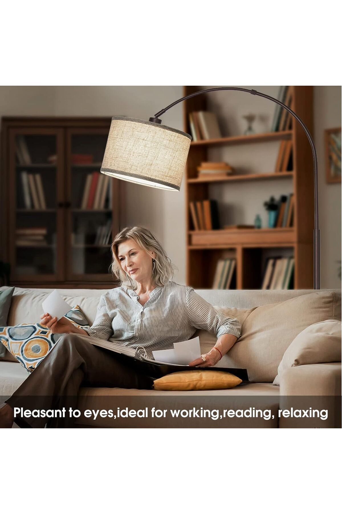 Saharaz-Arc Floor Lamps,Adjustable Angle Lamp Head,with Remote Control,12W 3 Level Adjustable Lighting 5