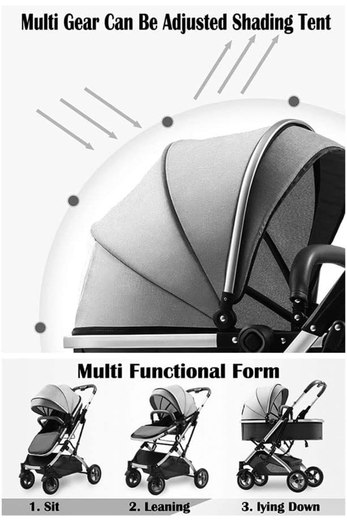 Generic-Lightweight Stroller with Extended Canopy Sit and Lay Lightweight Folding Two-Way Shock Absorption a 3