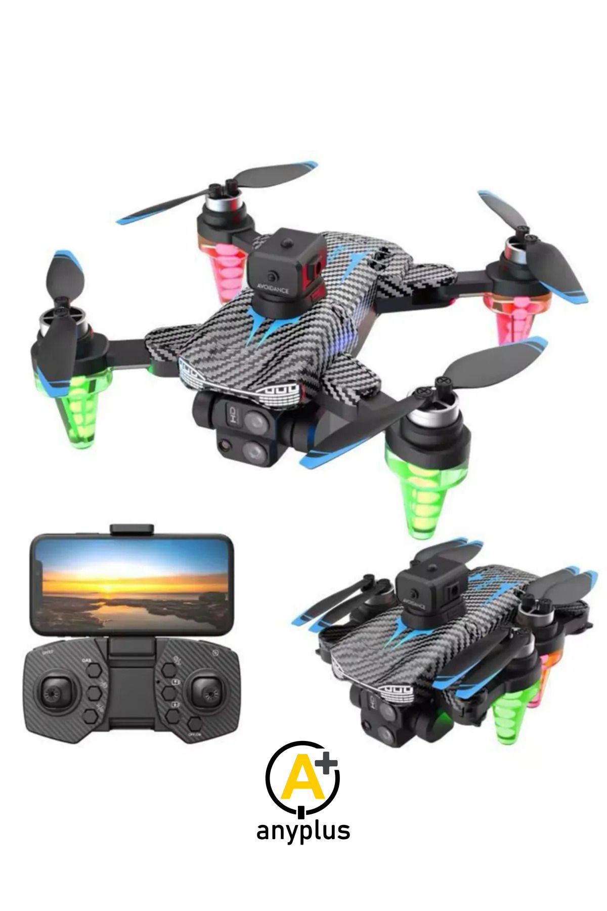 a+ anyplus Rgb Işıklı C19S Taşınabilir Drone 4k Hd Çift Kamera 360 Derece Engel Kaçınma