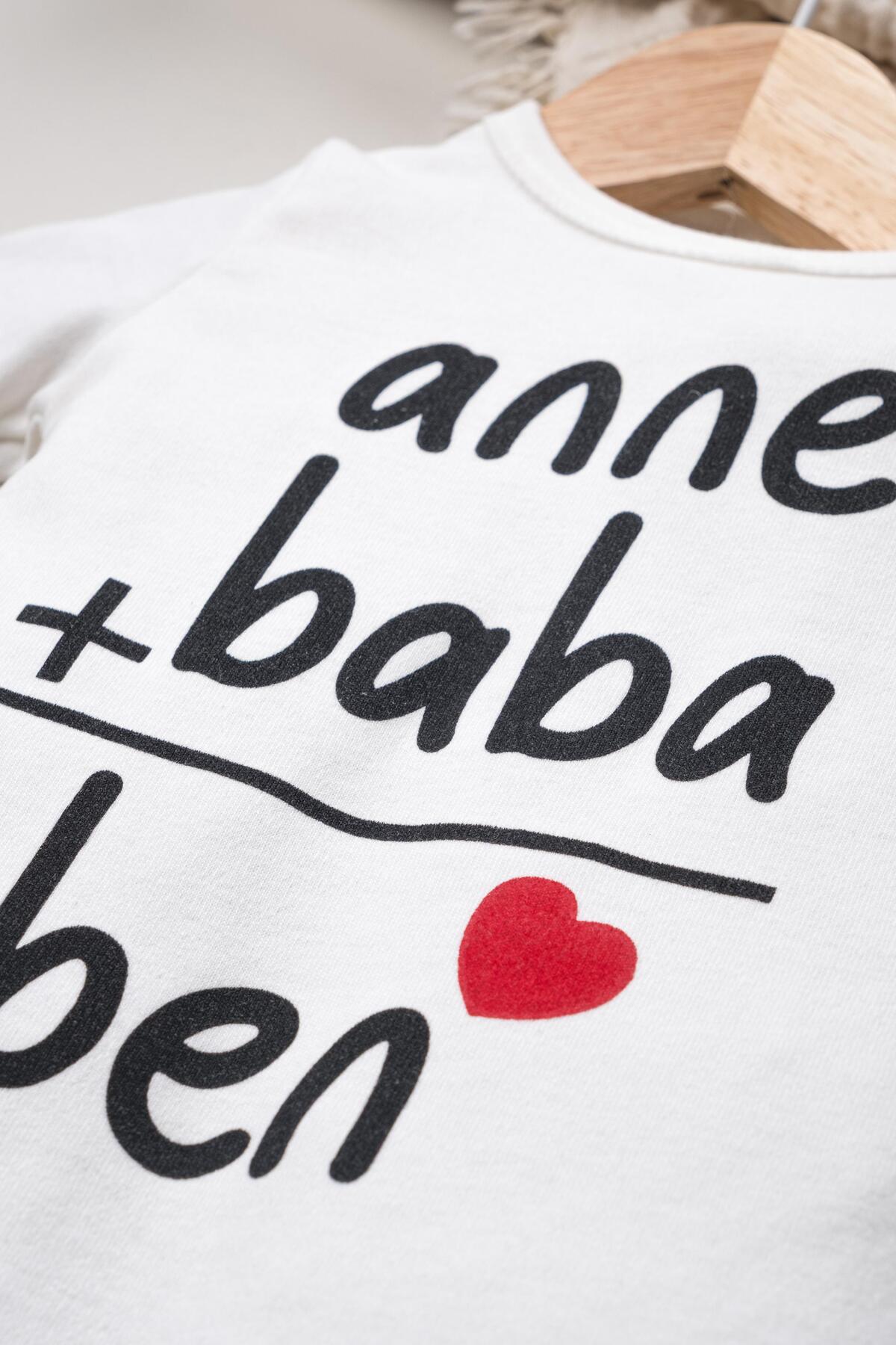 Mai Perla Unisex Organik Beyaz Anne Baba Baskılı Yandan Çıt Çıtlı 0-12 Ay Bebek Tulum fotoğrafı 3 (önizleme)