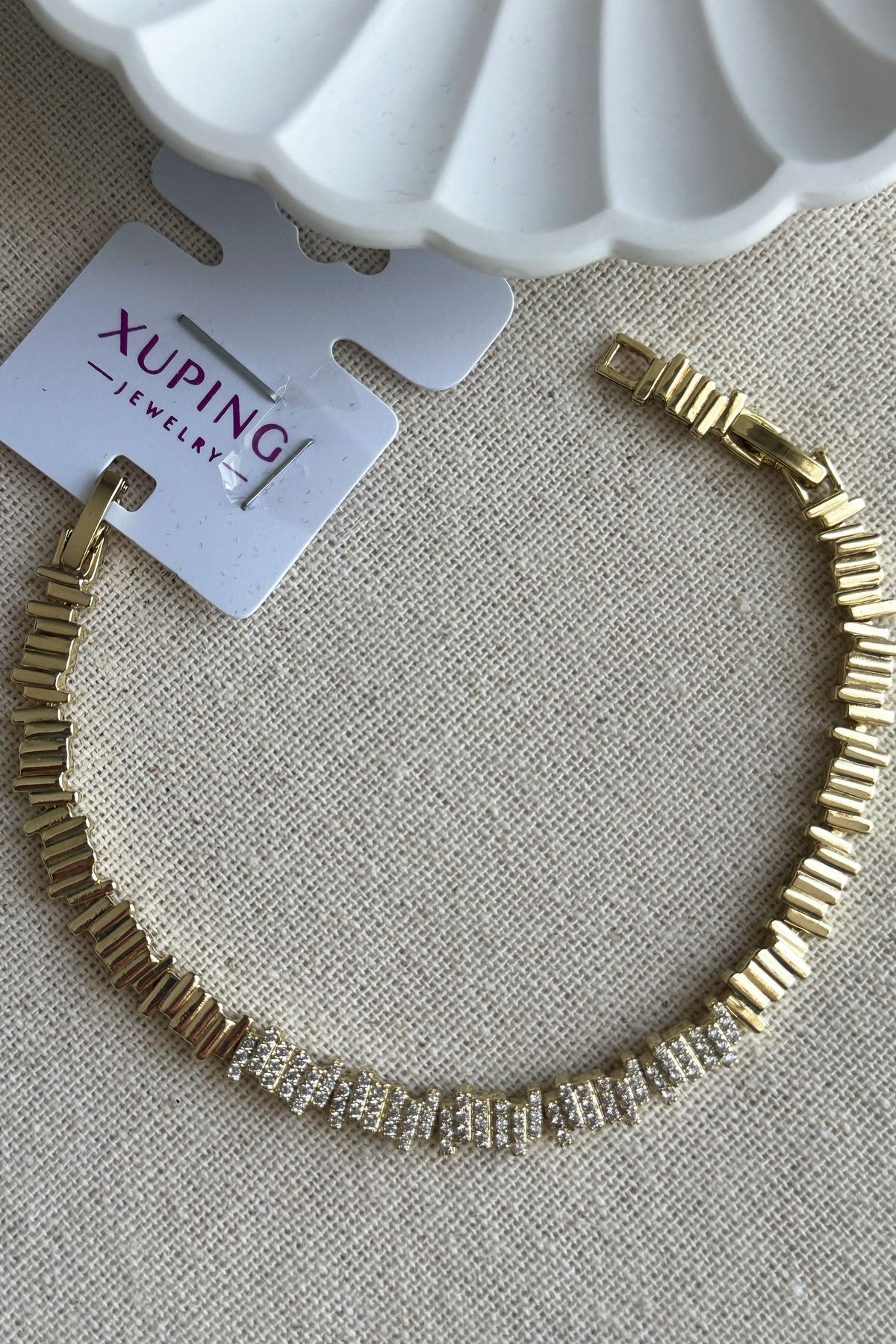 Modacaprea Xuping 14K Taşlı Çubuk Taşlı Kadın Bileklik – 17+2 cm | Altın Renk Kararmaz Xuping Takı