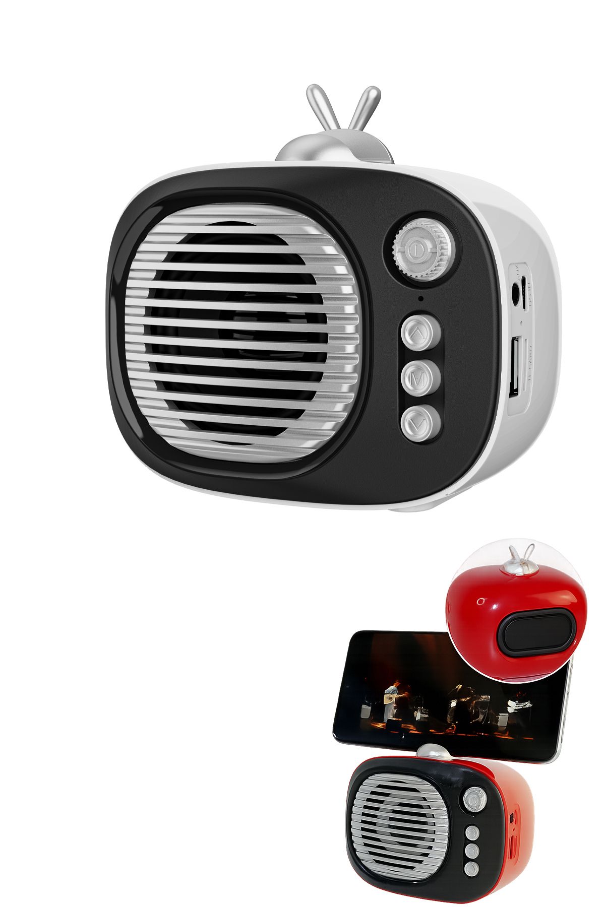 TECHNOMEN Retro Mini Bluetooth Hoparlör Telefon Standlı – Kablosuz Taşınabilir Ses Bombası