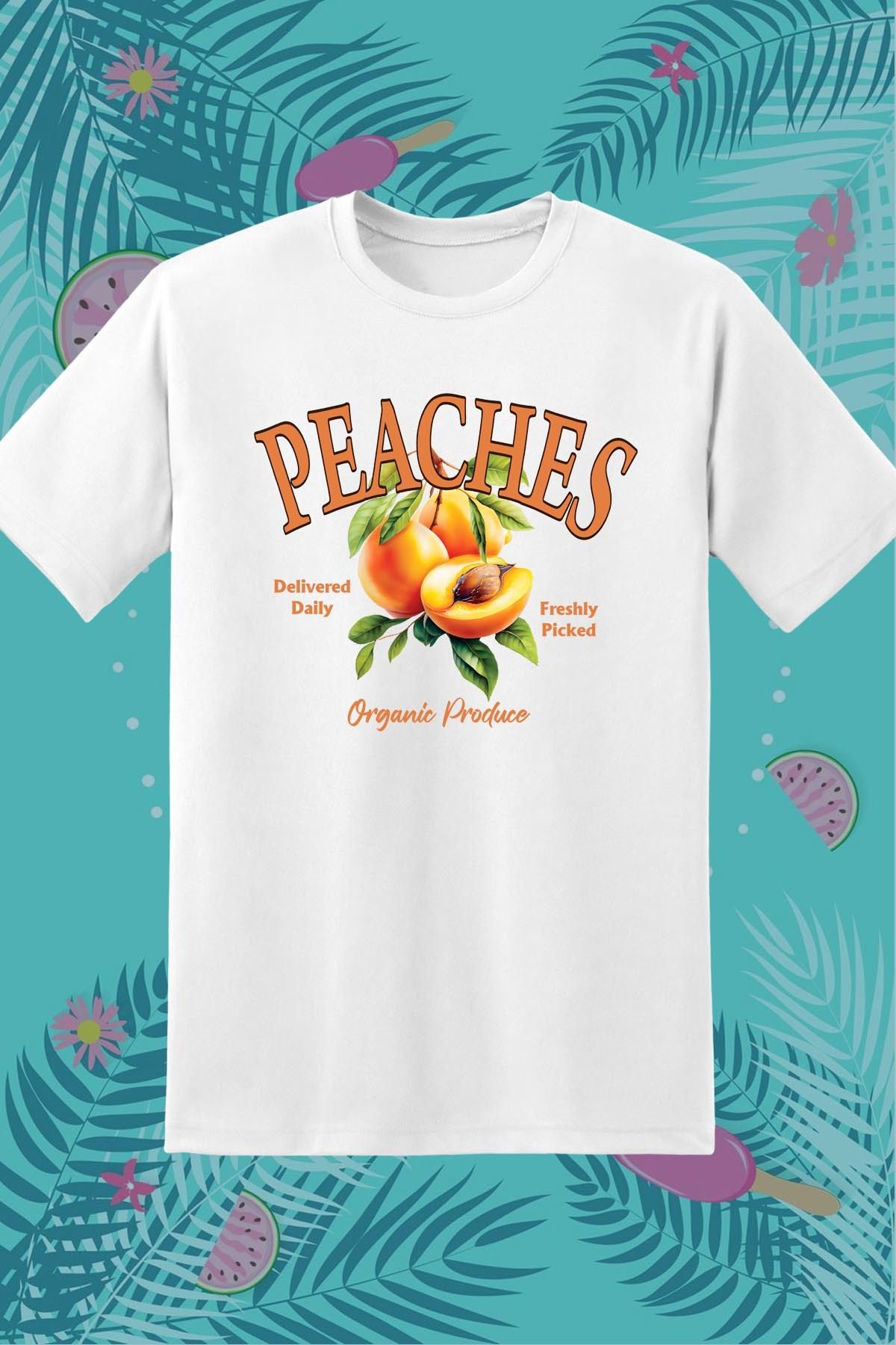 362BASKI Yaz Temalı Şeftali Peaches Baskılı Tshirt