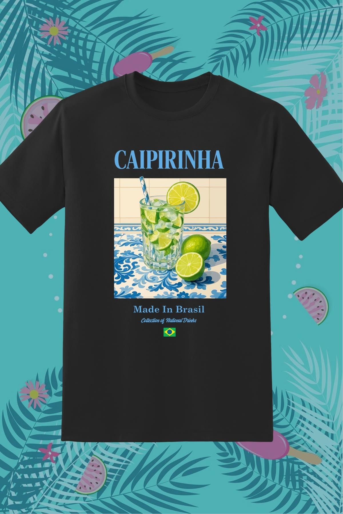 362BASKI Yaz Temalı Caipirinha Kokteyl İçecek Baskılı Tshirt