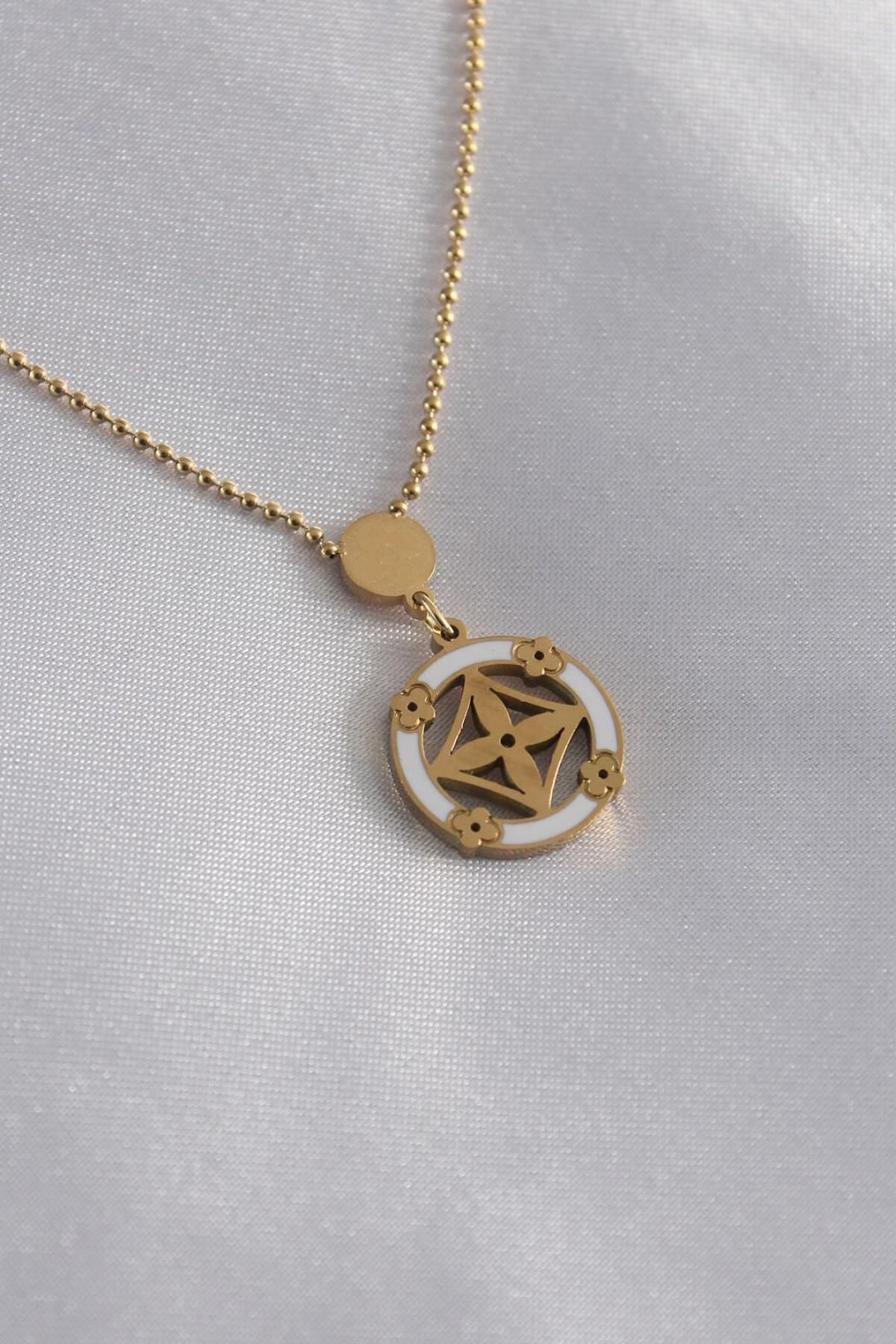 AfraBeauty 316L Çelik Gold Renk Çiçek Figür Kadın Kolye