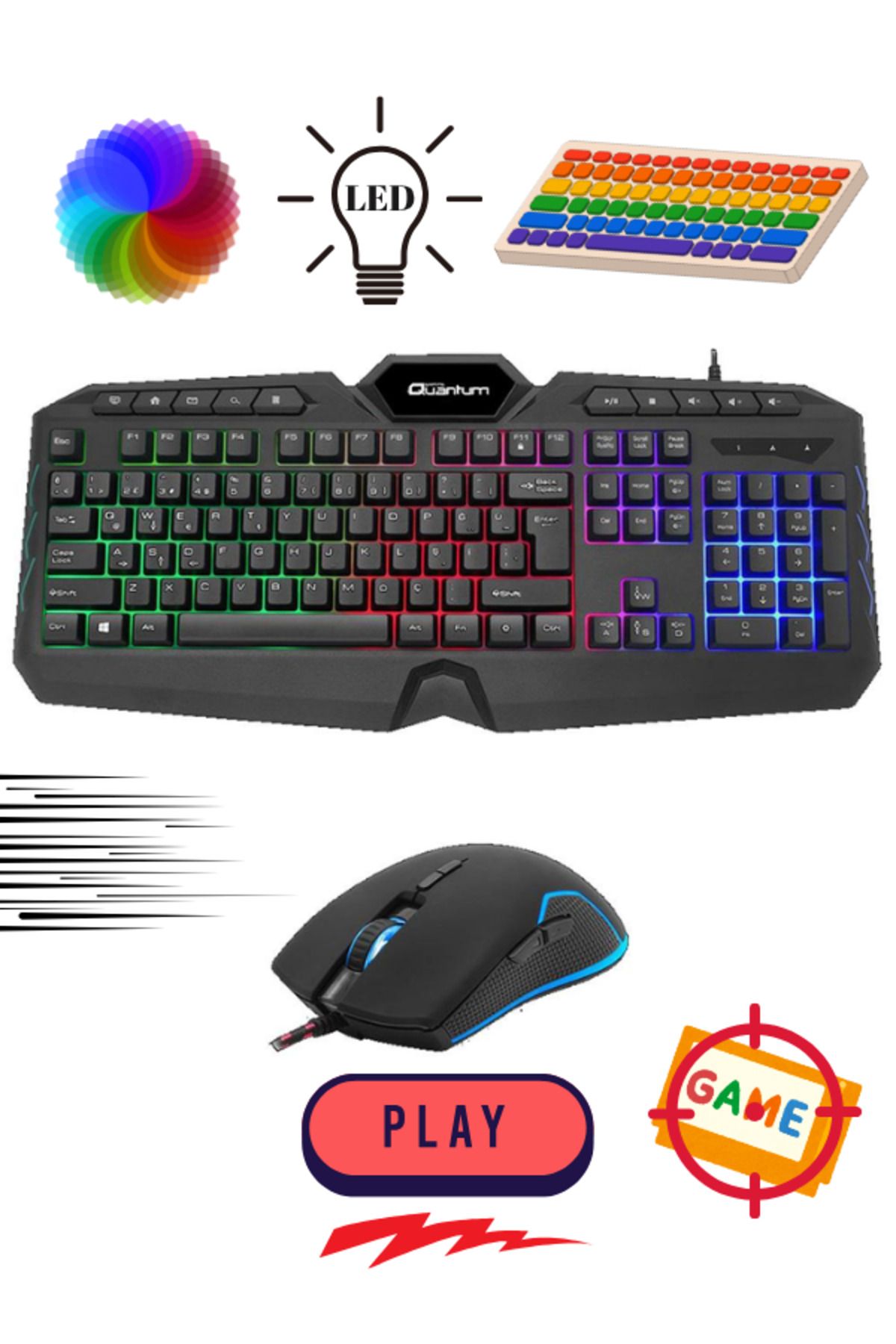 SEDAŞ LIVING UNITS Quantum Gaming Set Renkli Arkadan Aydınlatmalı Klavye +8000Dpi Mouse