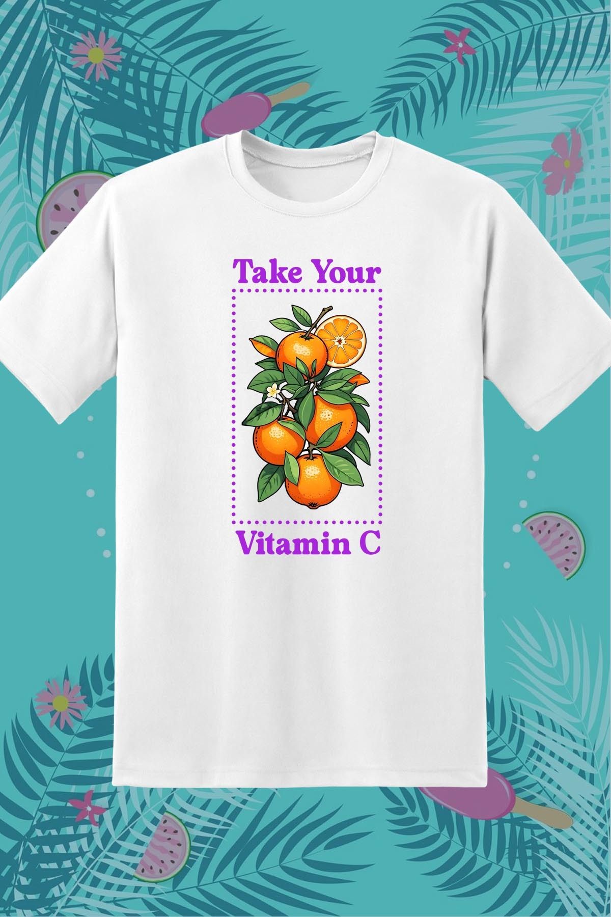 362BASKI Yaz Temalı Portakal Take Your Vitamin C Baskılı Tshirt