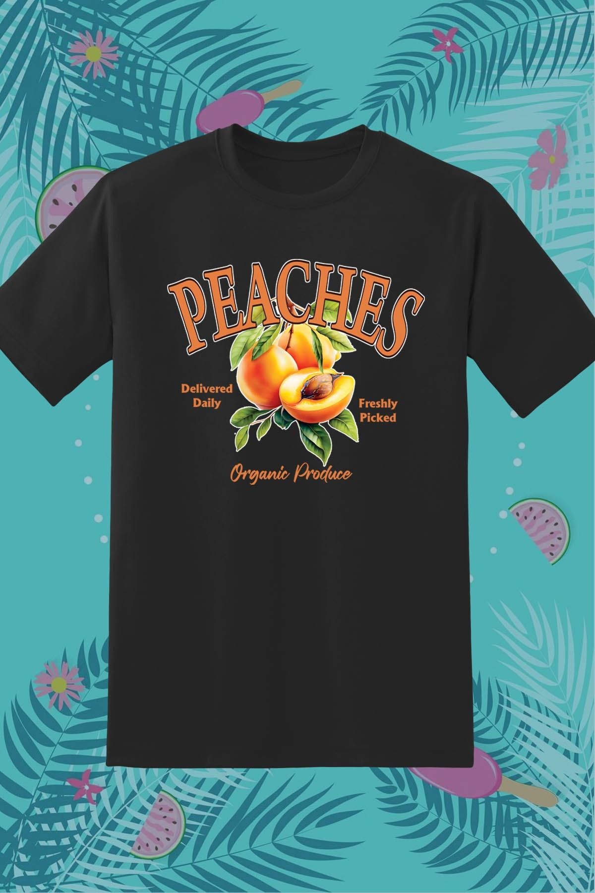 362BASKI Yaz Temalı Şeftali Peaches Baskılı Tshirt