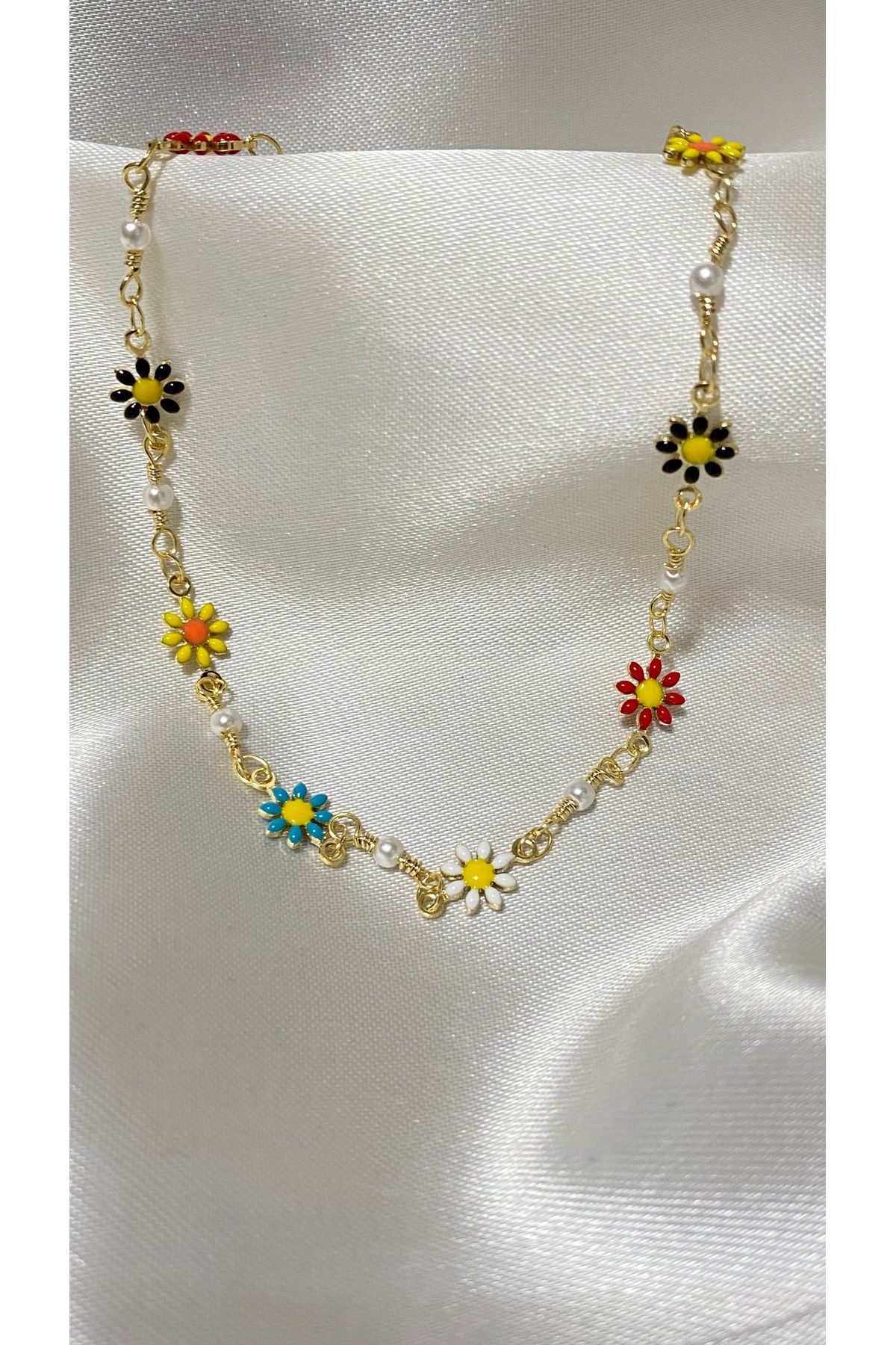 GLOWVİA AKSESUAR Çiçekli Trend Halhal 22+5 cm Çiçek Motifli Pirinç Halhal