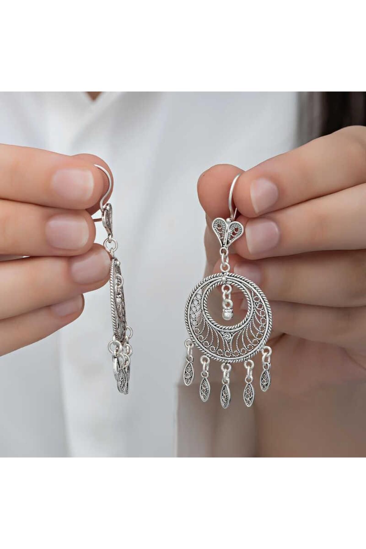 supertrend Süpertrend Gümüş Çember Telkari Sallantılı Kadın Küpe