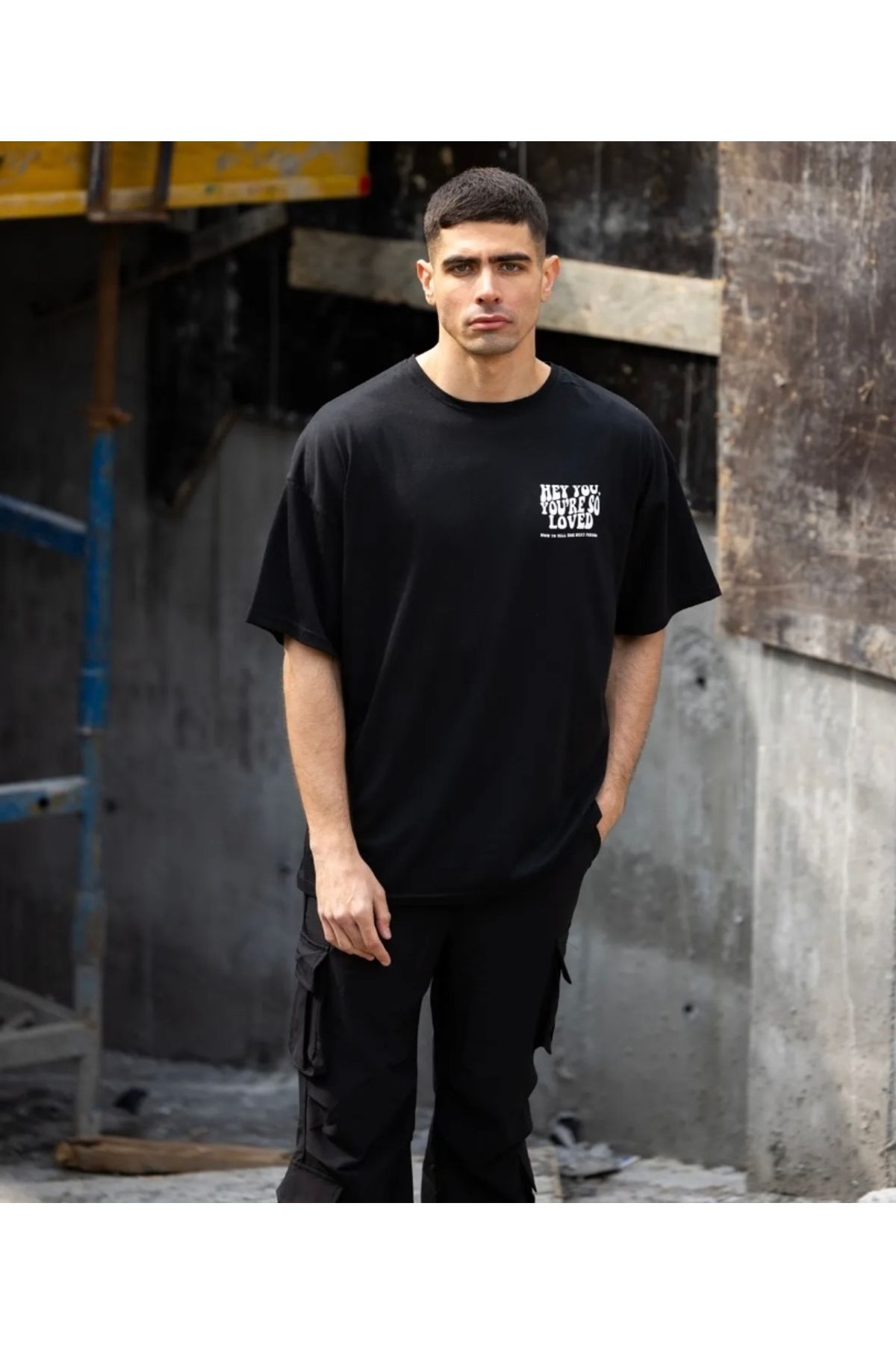 SADE Buteks hey you baskılı siyah oversize unisex TShirt