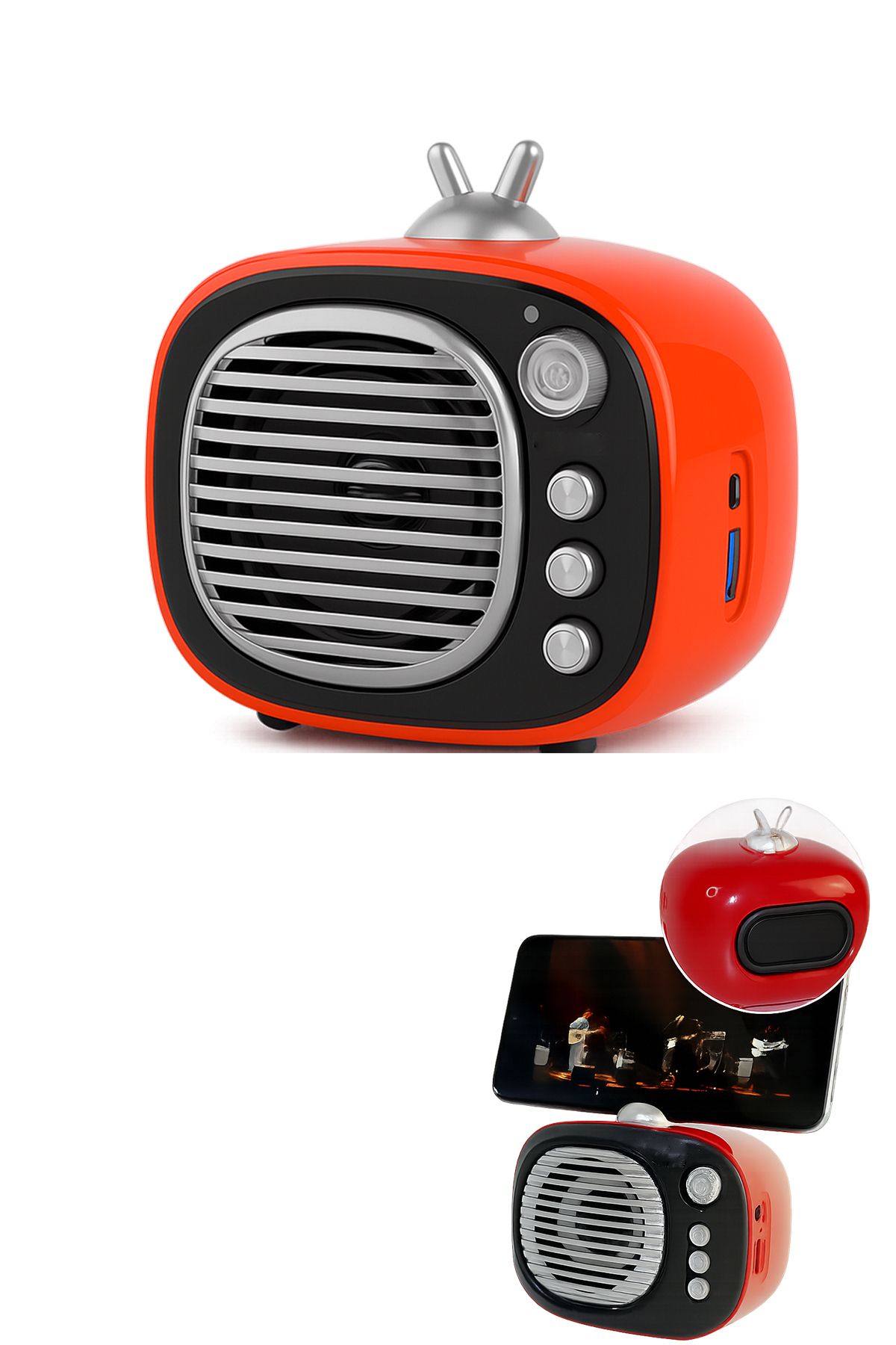 TECHNOMEN Retro Mini Bluetooth Hoparlör Telefon Standlı – Kablosuz Taşınabilir Ses Bombası