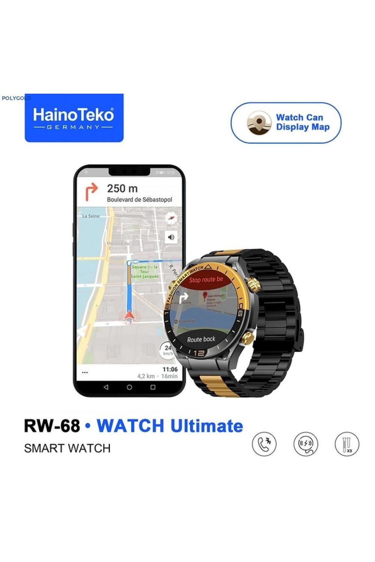 DigiMonster RW68 Watch Ultımate Çok Fonksiyonlu Akıllı Saat Metal Kasa 3 Kordonlu (Metal - Deri - Silikon)