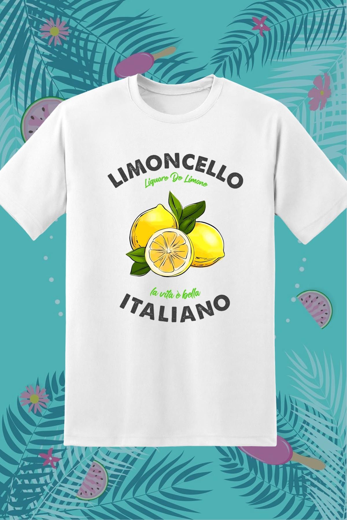 362BASKI Yaz Temalı Limoncello Italiano Baskılı Tshirt