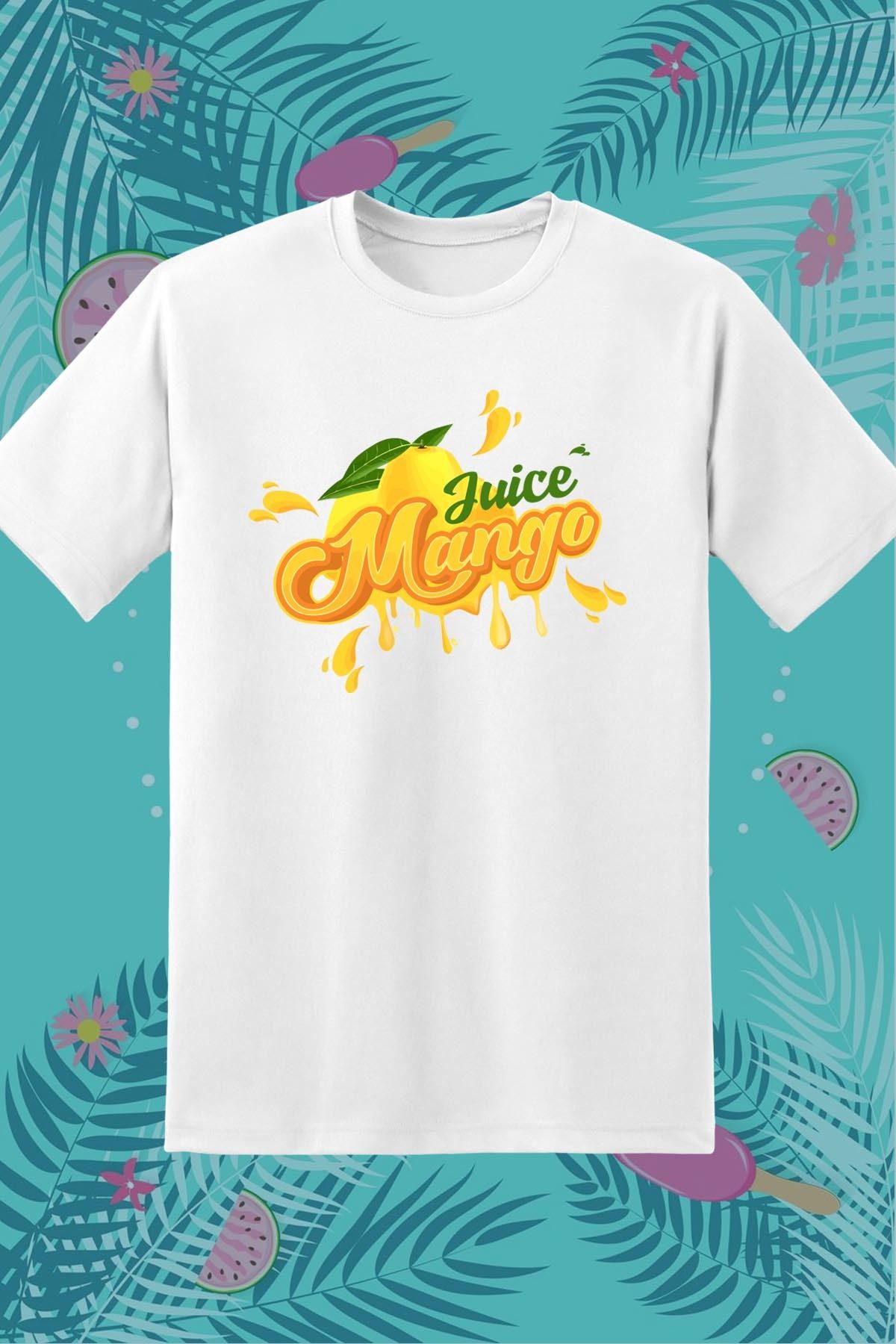 362BASKI Yaz Temalı Mango Juice Baskılı Tshirt
