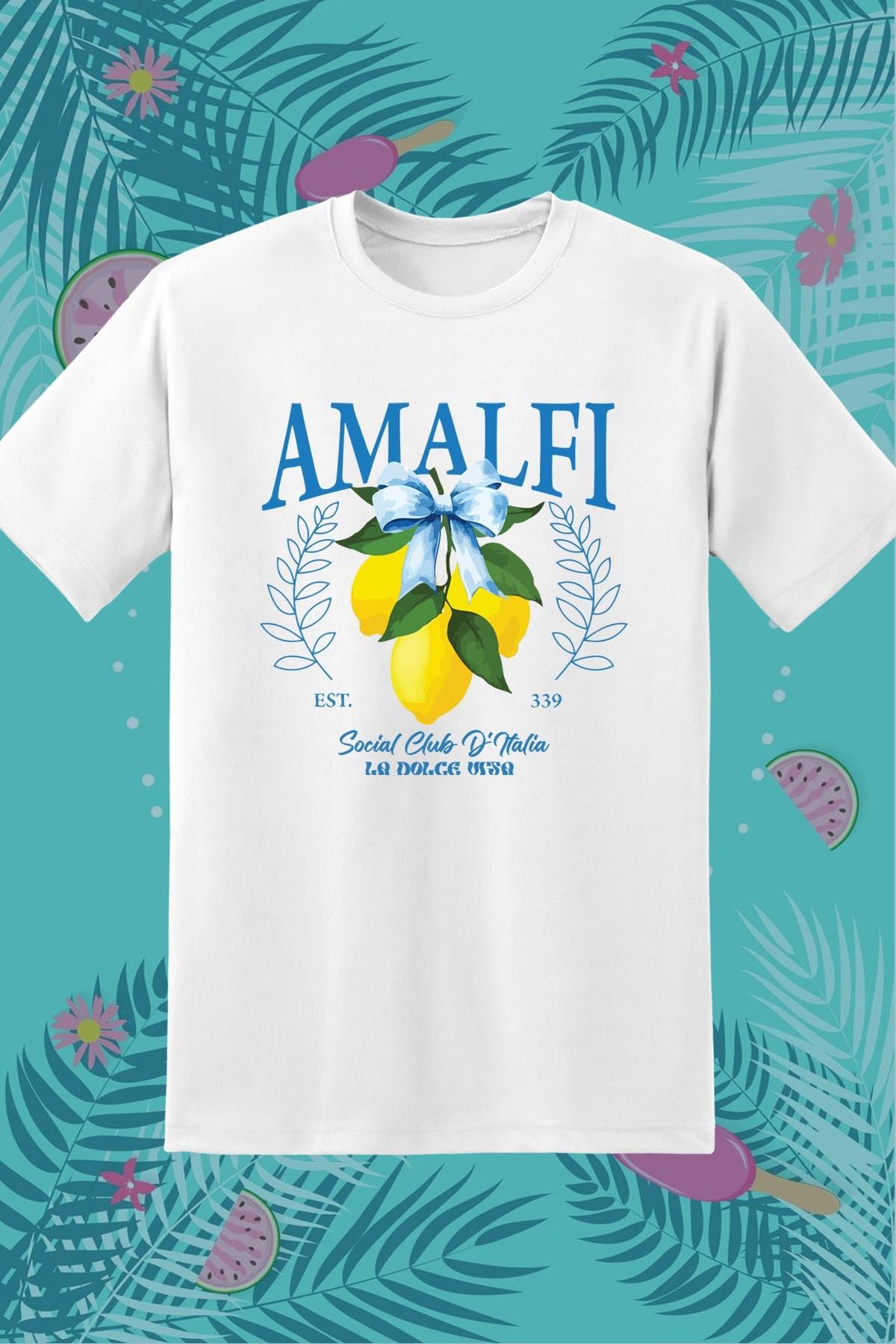 362BASKI Yaz Temalı Limon Amalfi La Dolce Vita Baskılı Tshirt