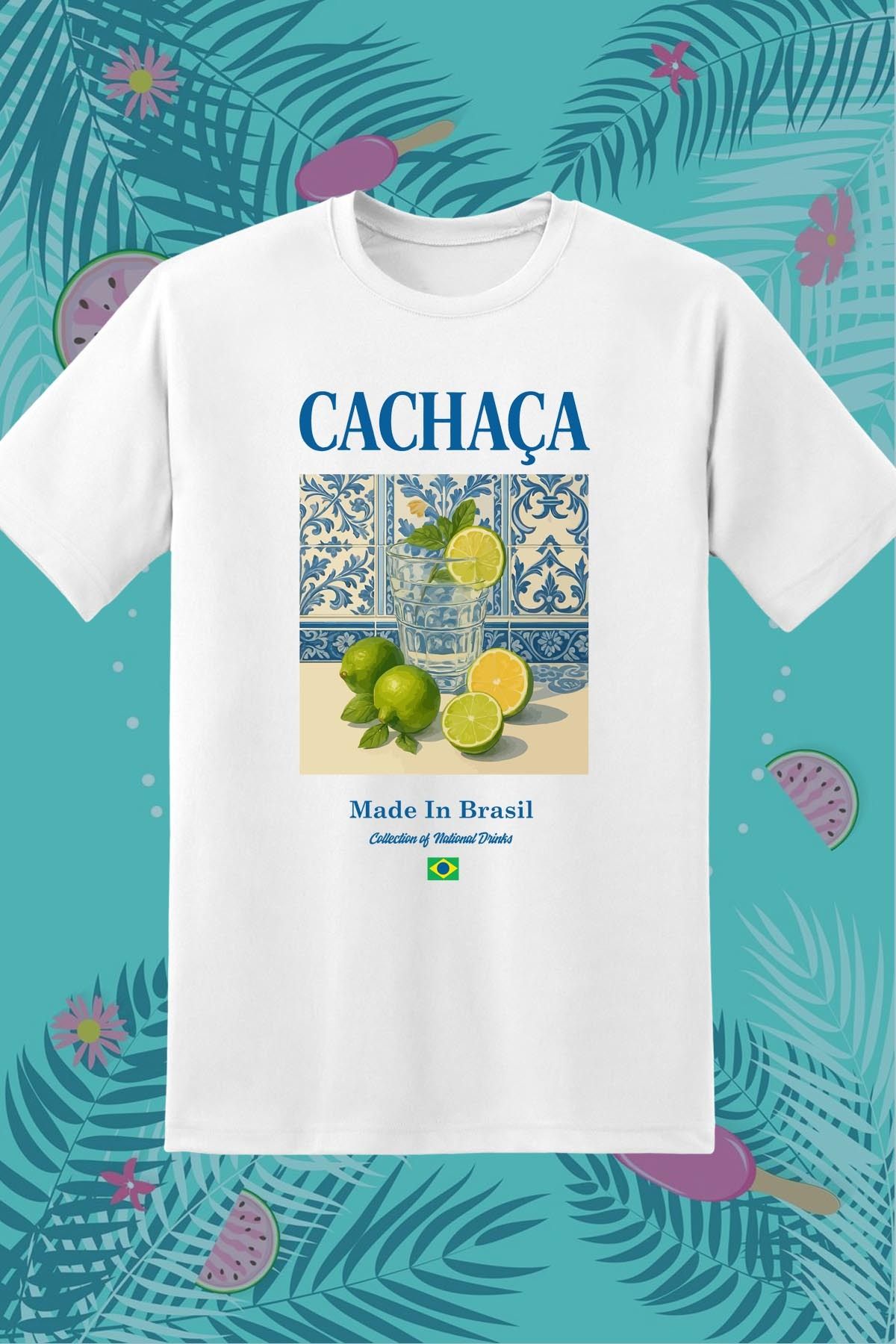 362BASKI Yaz Temalı Cachaça İçecek Baskılı Tshirt