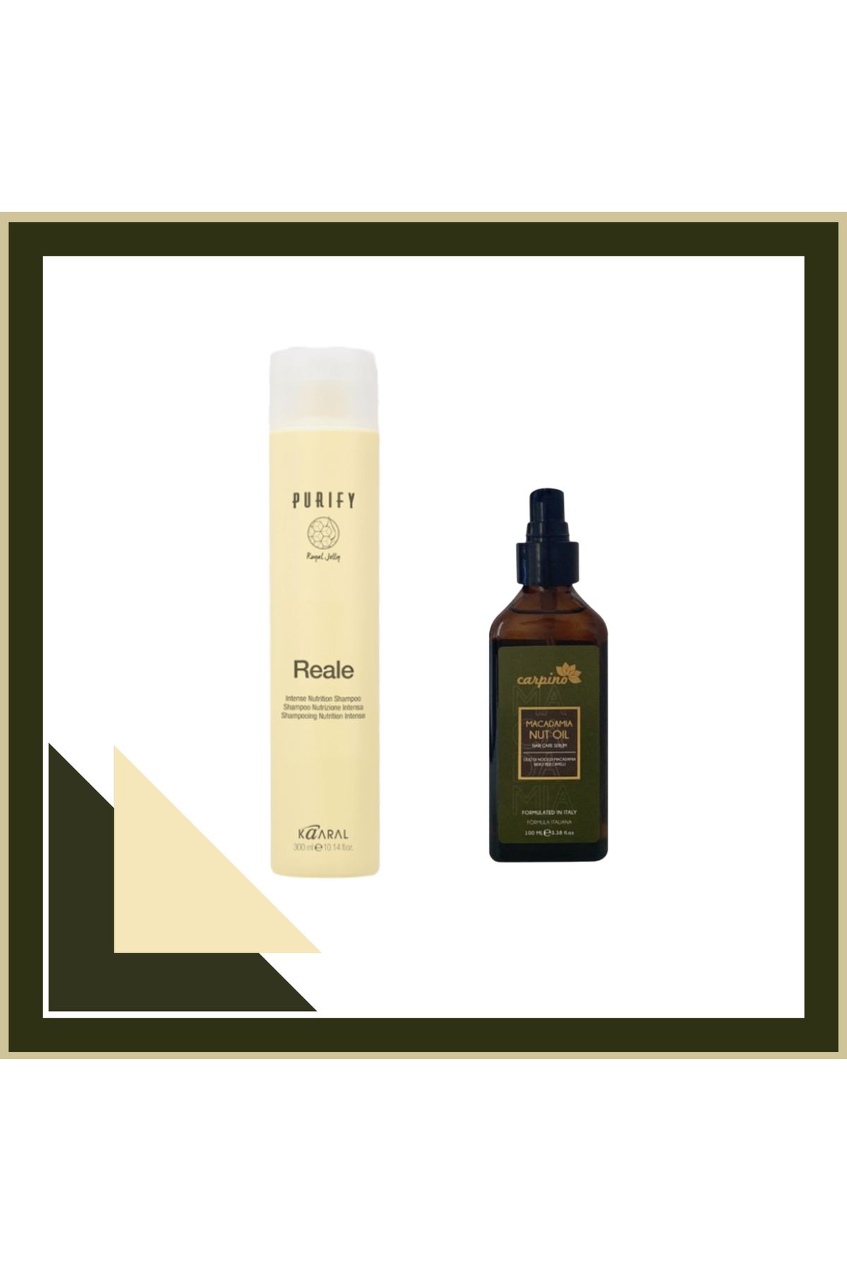 Kaaral Purify Reale Shampoo 300ml + Carpino Macadamia Nut Oil Hair Care Serum 100ml.Spray