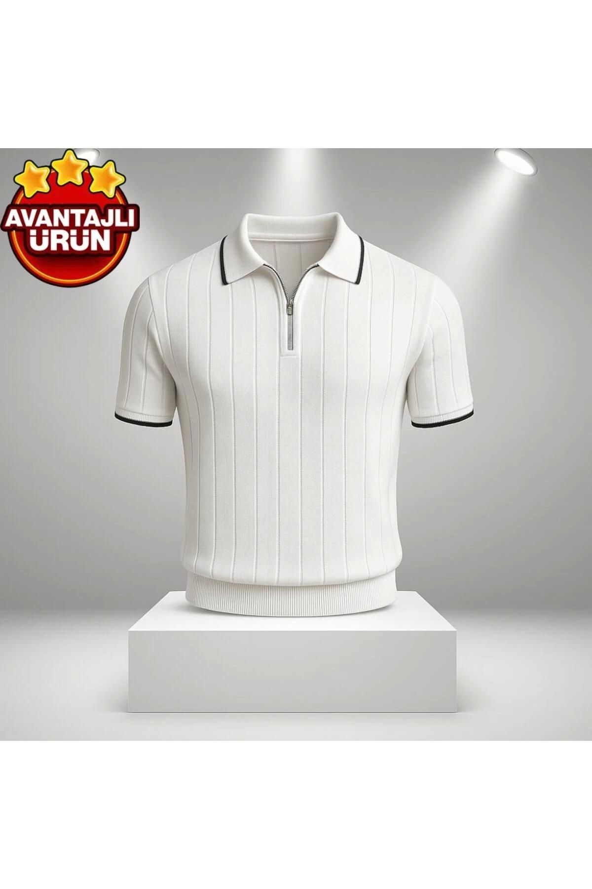 LC Waikiki LCWAIKIKI Polo Yaka Fermuarlı Kısa Kollu Nefes Alabilen Erkek Yazlık Triko Tişört / T-shirt