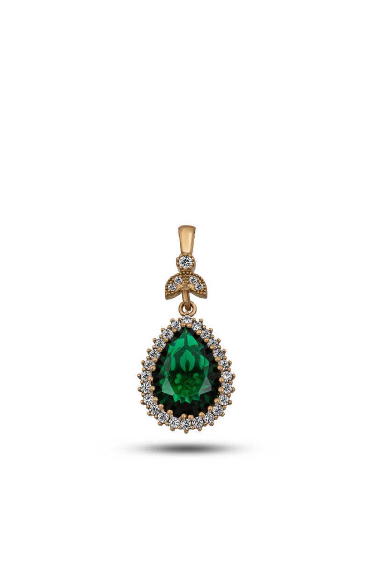 SERRA JEWELS Gümüş Zümrüt Taşlı Hürrem Kadın Kolye Ucu