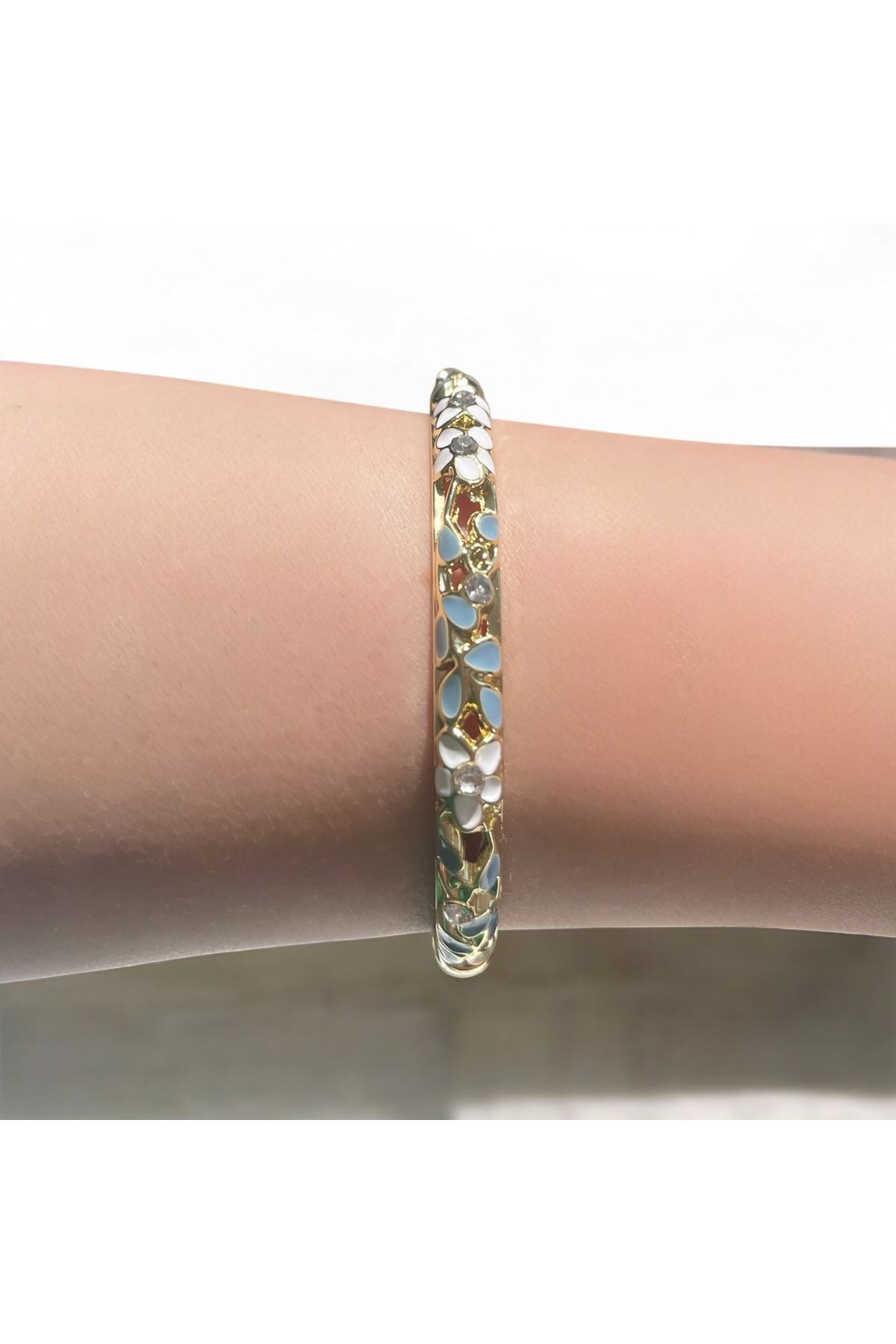 HNG JEWELRY MİNELİ DESENLİ RENKLİ BİLEZİK MAVİ BEYAZ ÇİÇEKLİ