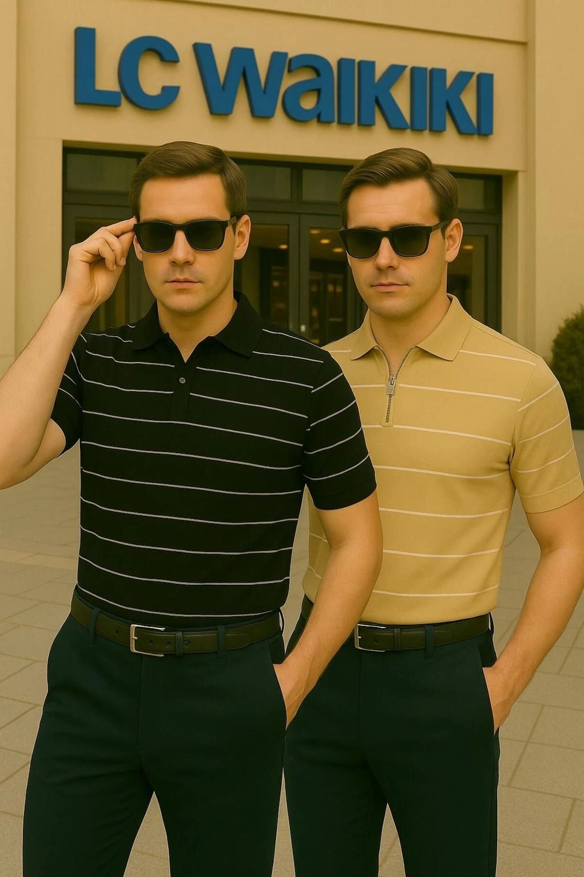 LC Waikiki LCWAIKIKI 2'li Fırsat Polo Yaka, Fermuarlı, Modern Fit Kısa Kollu Erkek Çizgili Triko Tişört - Çizgi