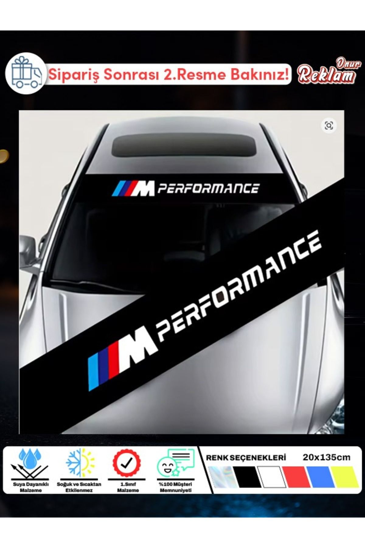 Onur Reklam BMW M Performance Cam Üstü Sticker – 20x135 cm – Suya Dayanıklı