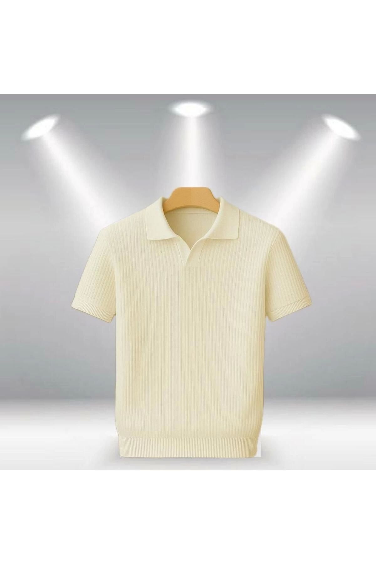LC Waikiki Polo Yaka Açık Yaka Çizgili Kısa Kollu Erkek Yazlık Triko Tişört Nefes Alabilen Kumaş
