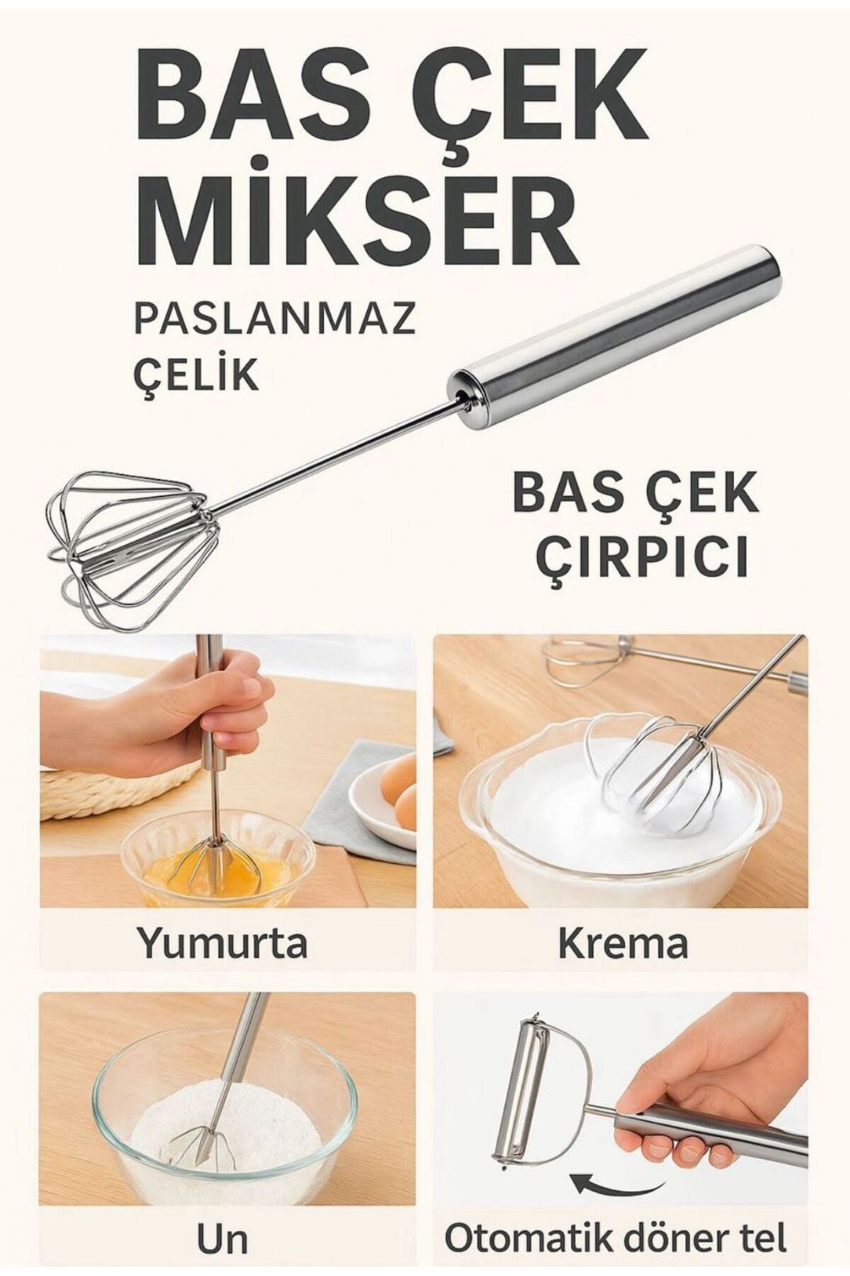 Kelepir Fırsatlar Paslanmaz Çelik Bas-Çek Manuel Çırpıcı Mikser