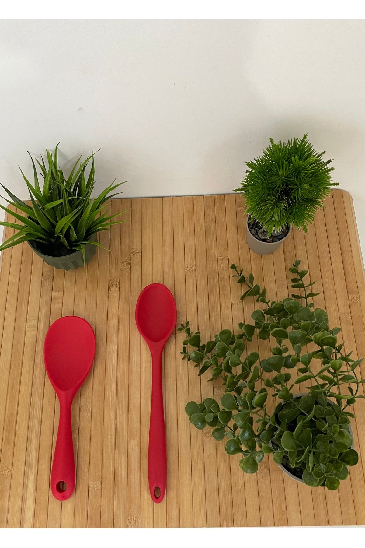 Lunetta Sert Uçlu Isıya Dayanıklı Yanmaz Yapışmaz Silikon Uzun Kaşık 28 Cm +Kısa Kaşık 22 Cm 2 Adet
