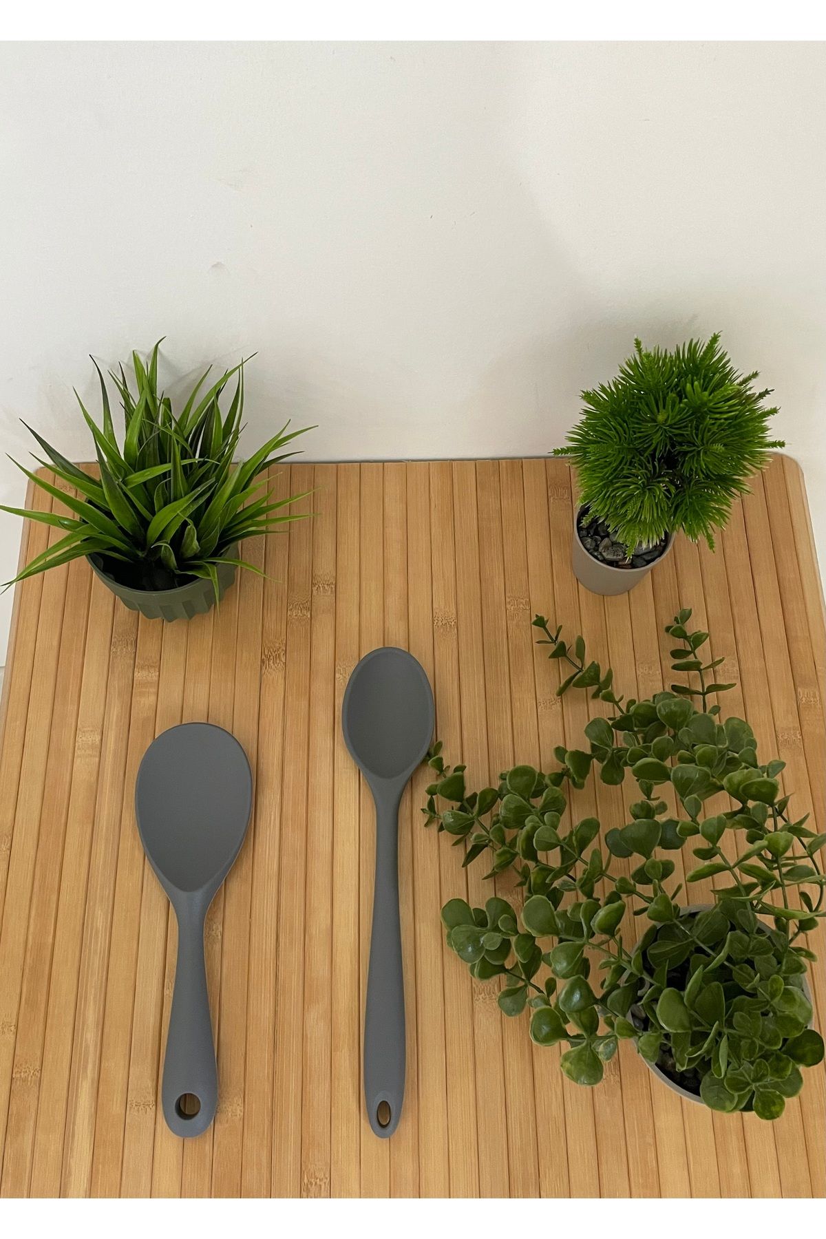 Lunetta Sert Uçlu Isıya Dayanıklı Yanmaz Yapışmaz Silikon Uzun Kaşık 28 Cm +Kısa Kaşık 22 Cm 2 Adet