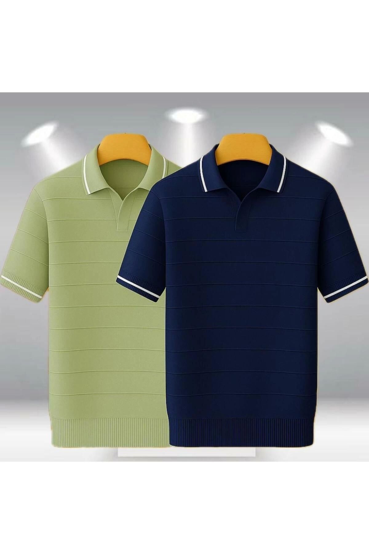 LC Waikiki 2'li Avantaj Paket Polo Yaka Kısa Kollu Çizgili Erkek Yazlık Triko Premium Tişört / T-shirt