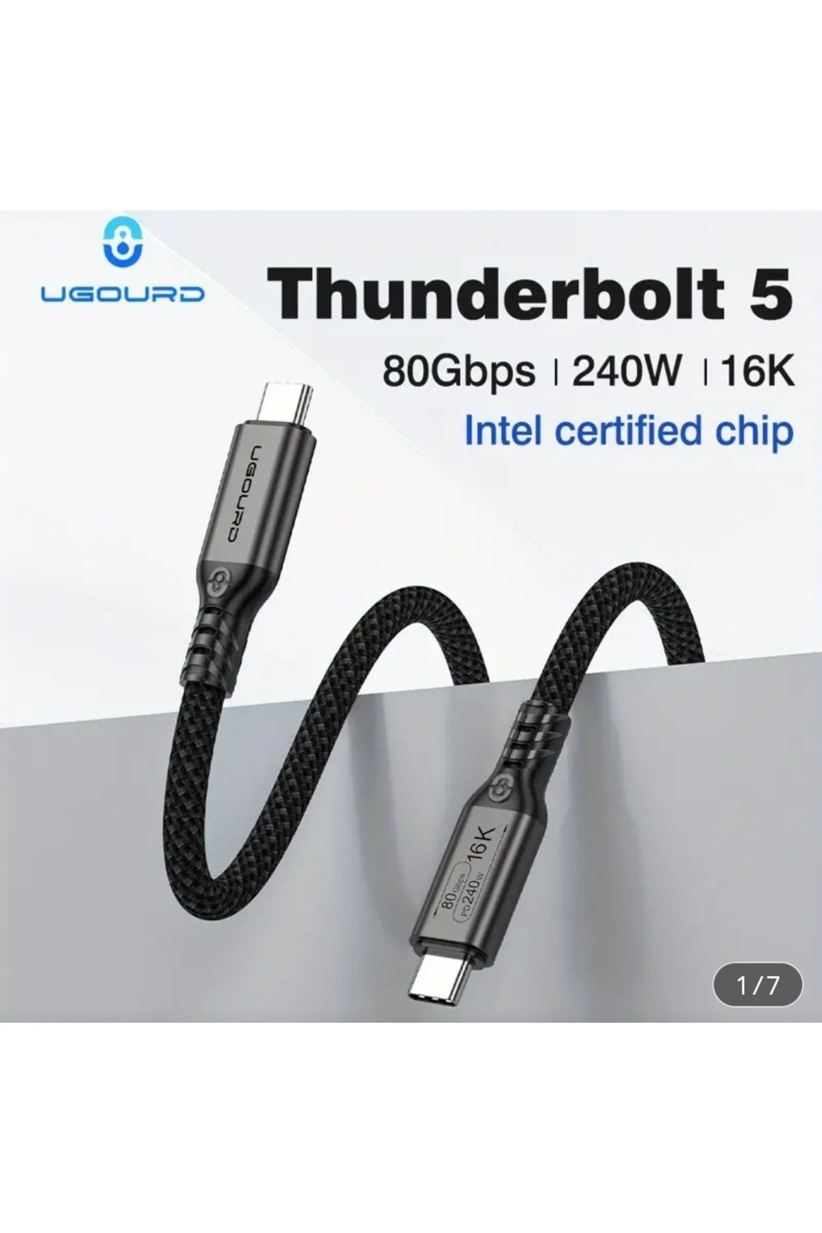 UGOURD 2-Metre Thunderbolt 5 Usb 4.0 240W 80Gbps Gen4 16K Pd 240W Type-C Görüntü Şarj Data Kablo