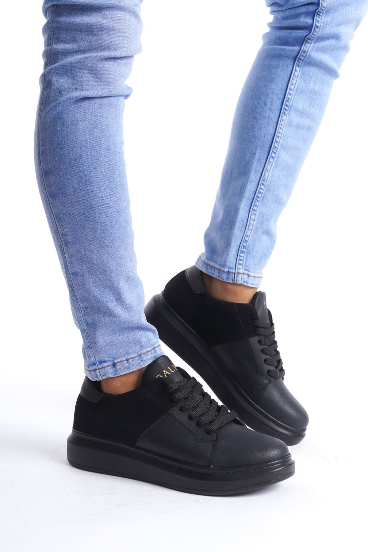EBRUS TREND ET151 Boost Bağcıklı Cilt Süet Erkek Günlük Sneaker Ayakkabı ST - Siyah