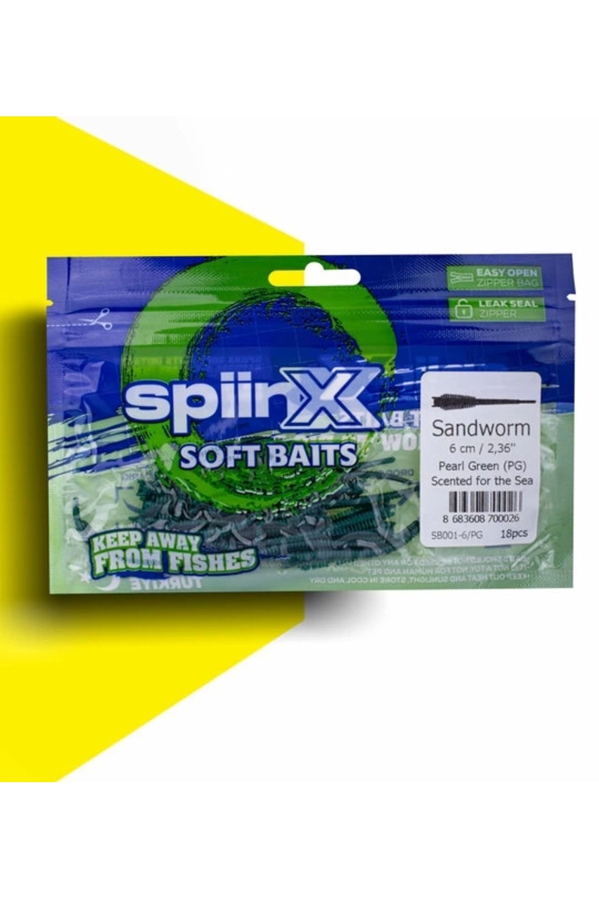 SpiinX Sandworm Lrf Silikon 6cm 18p Renk: Pearl Green