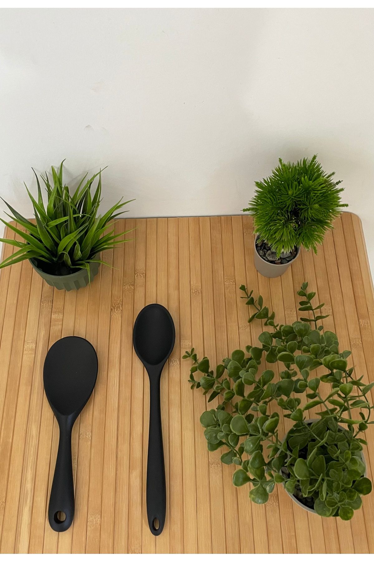 Lunetta Sert Uçlu Isıya Dayanıklı Yanmaz Yapışmaz Silikon Uzun Kaşık 28 Cm +Kısa Kaşık 22 Cm 2 Adet