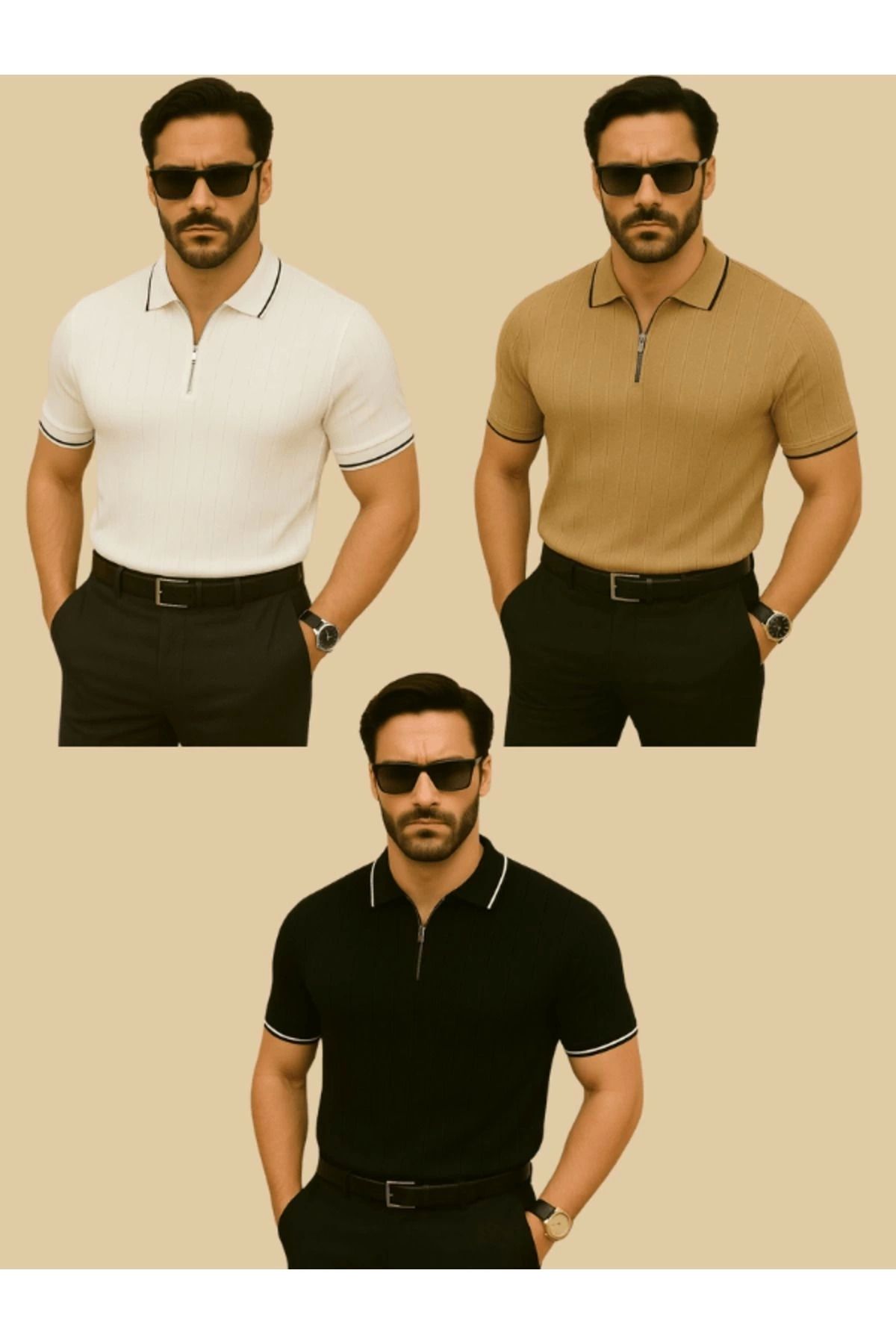 LC Waikiki LCWAIKIKI 3'lü Avantaj Paket Polo Yaka Fermuarlı Kısa Kollu Erkek Yazlık Triko TiŞört