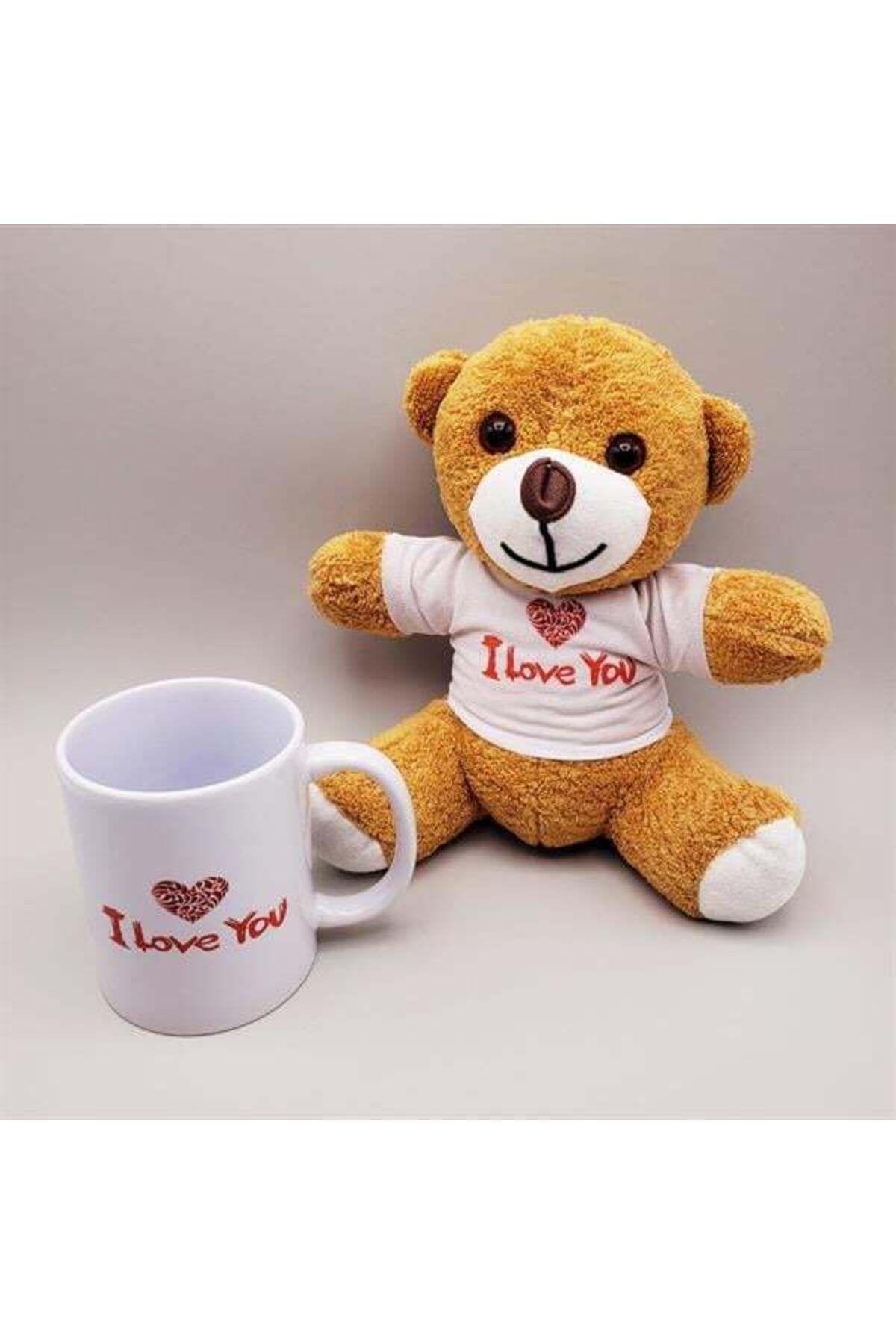Emperium Kahverengi I Love You Tişörtlü Ayıcık Ve Baskılı Kupa Seti