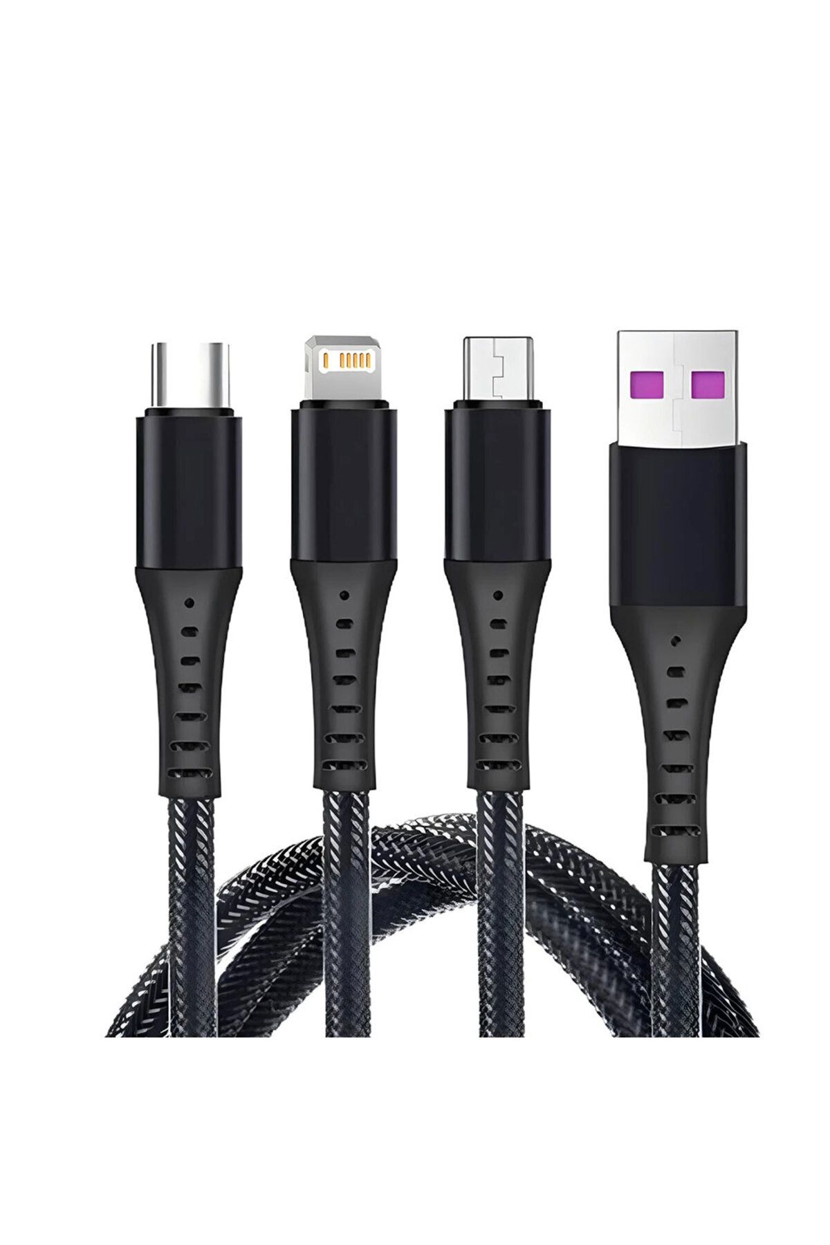 BK Teknoloji 3-in-1 USB to Micro USB + Lightning + Type-C Telefon Şarj Kablosu 1.2 Metre