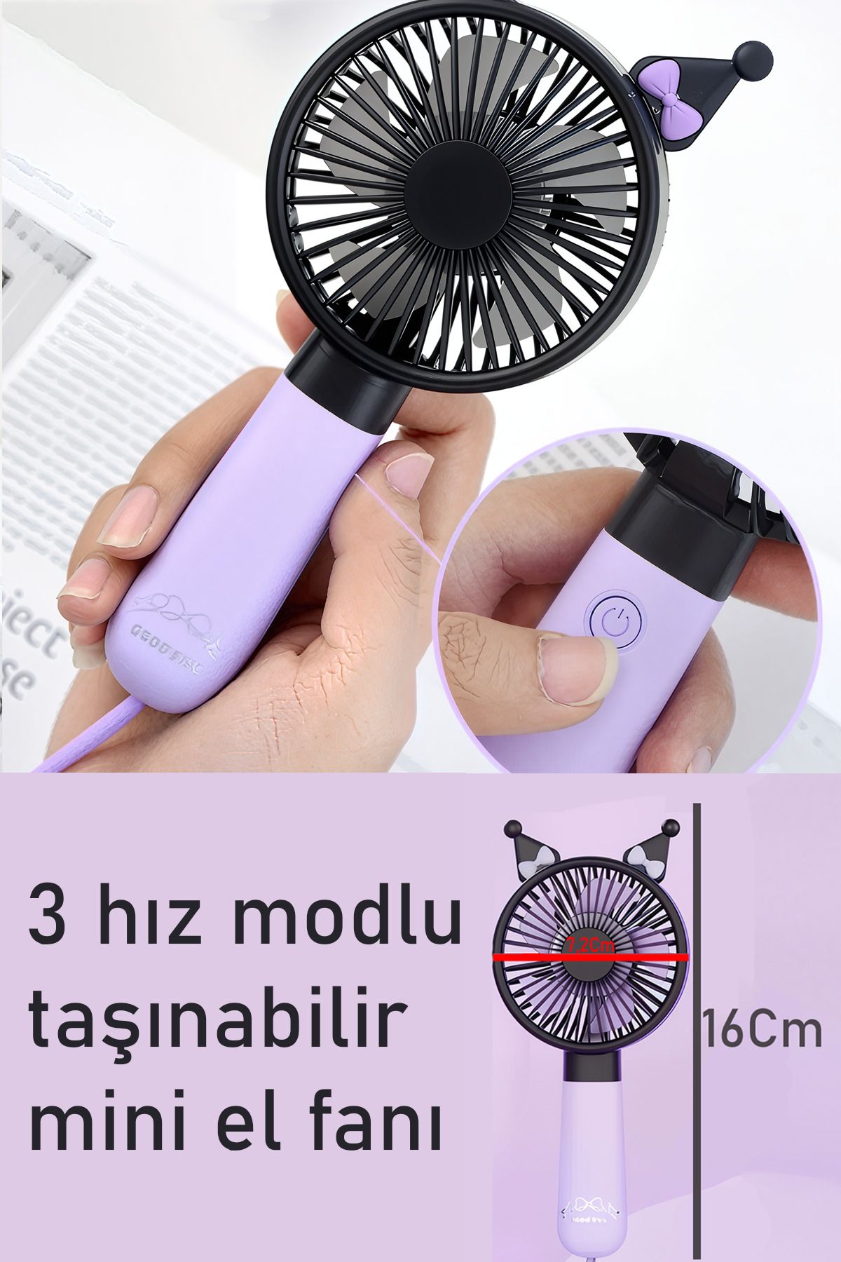 nextbuy Mini ElFanı Masa Fanı Soğutucu 3Modlu Taşınabilir Şarj Edilebilir PratikMini Vantilatör Mor FQ1533B