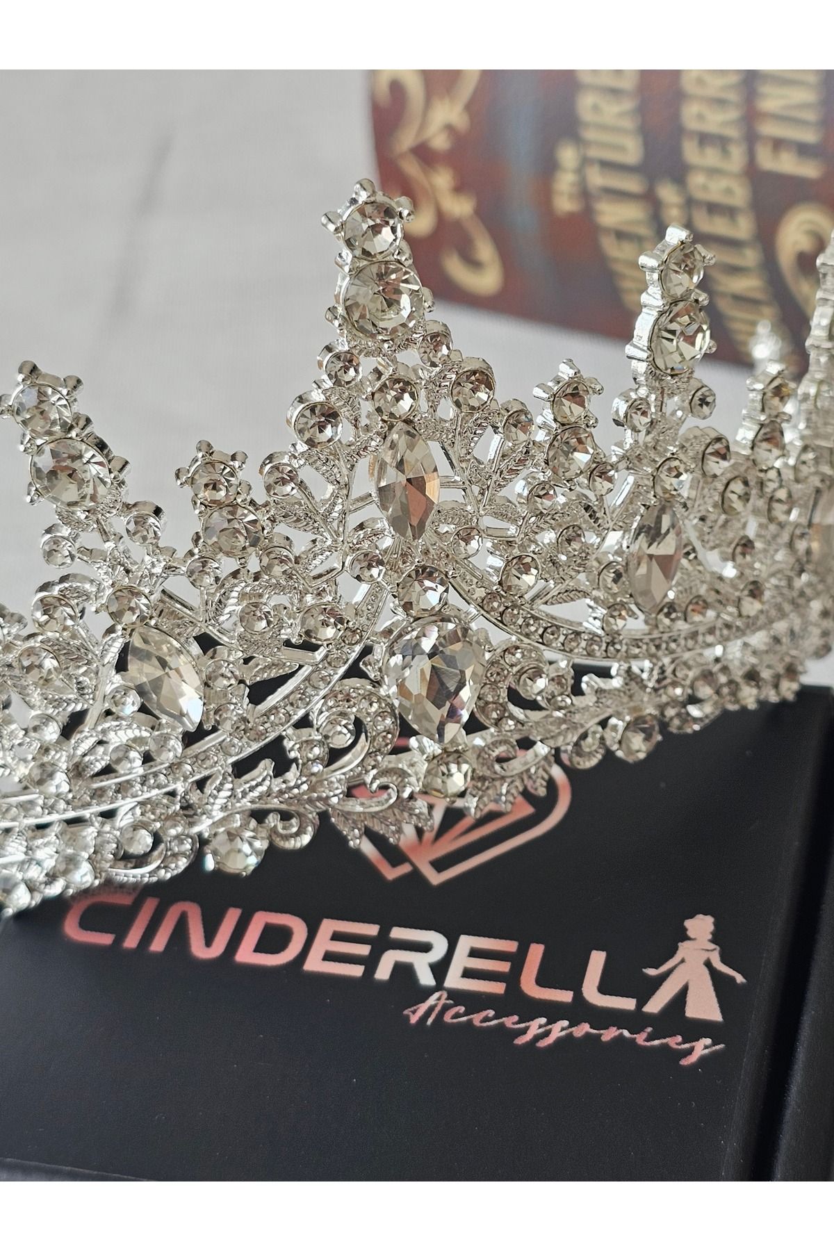 Cinderella Özel Seri Zirkon İşlemeli Kristal Taşlı Prenses Gelin Tacı Gümüş - Kraliçe Helen Düğün Nişan Taç