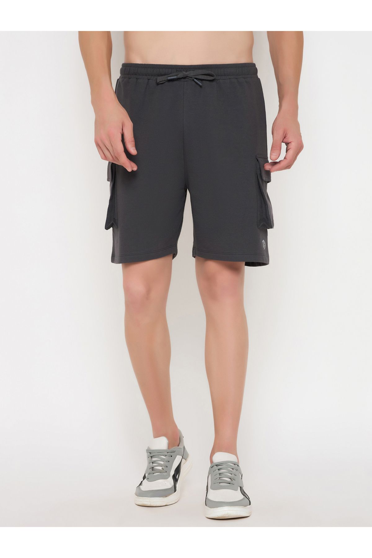 John Player By Styli-Solid Drawstring Waist Lounge Shorts with Pockets 2
