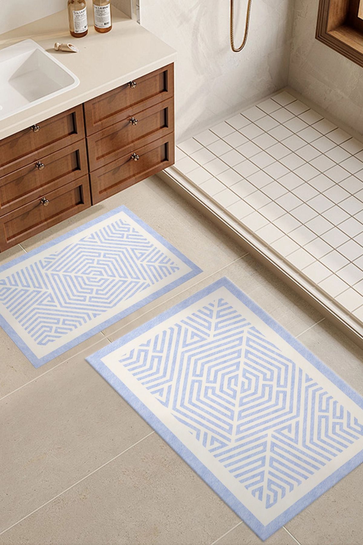 DERAS HOME 2'li Yıkanabilir Kaymaz Taban Banyo Paspası 60*100 Cm - 40*60 Cm