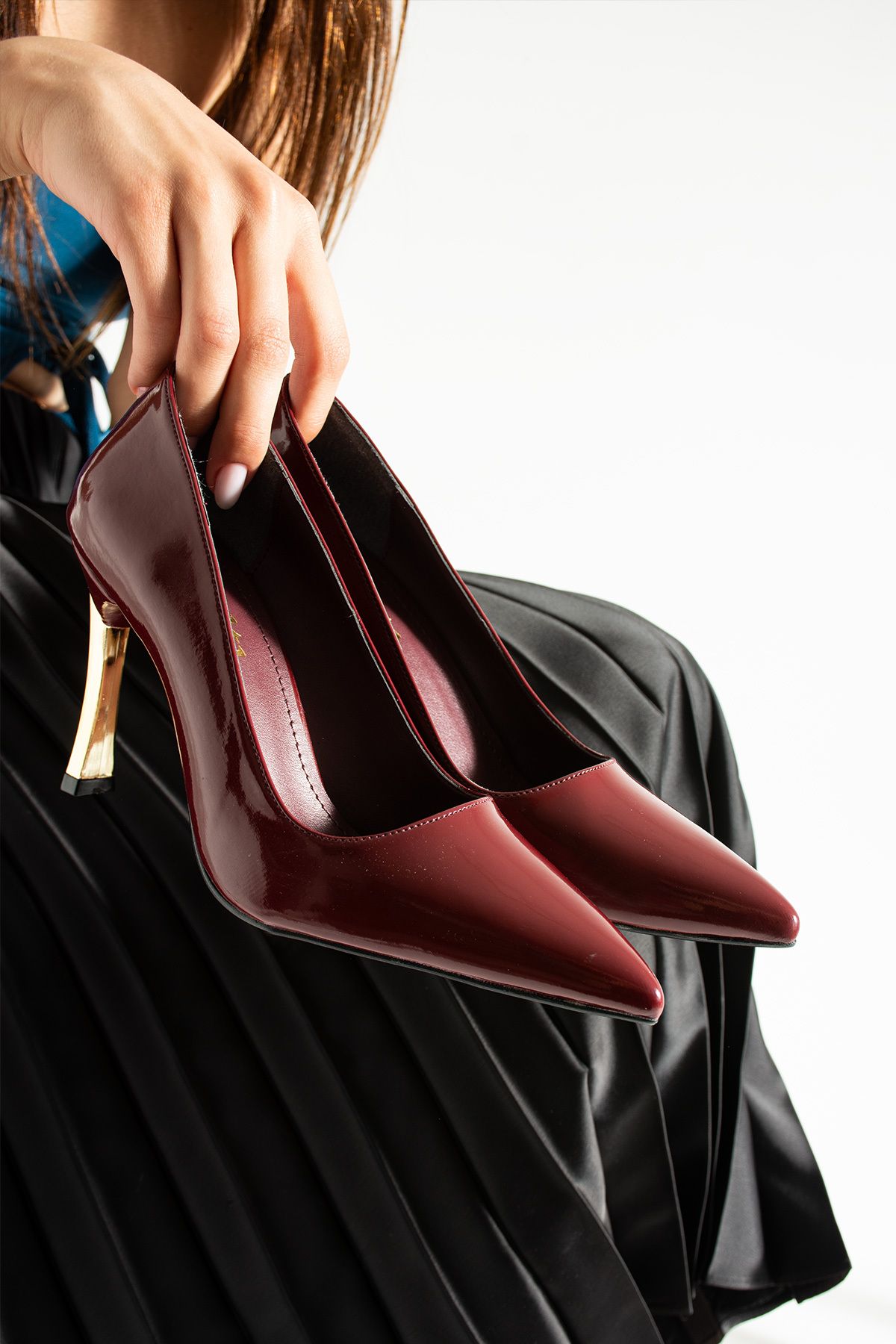 Parparastil Bordo Rugan Stiletto Konforlu Günlük Ve Özel Gün Kadın Topuklu Ayakkabı