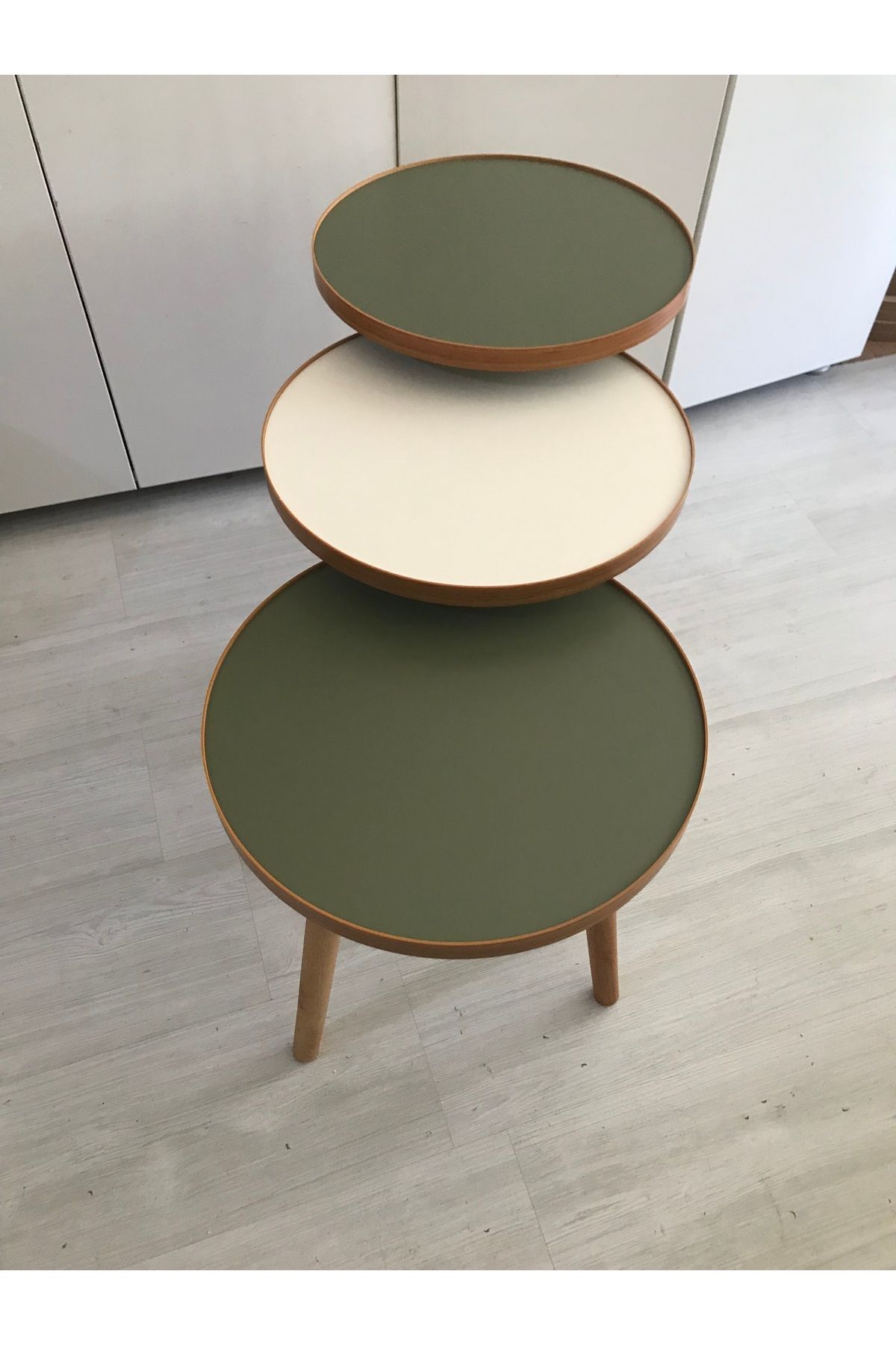 3G TASARIM 3.lü zigon sehpa 37cm 1.kalite mdf tabla Ekru ve Mint Yeşili kullanıma hazır Montajlı