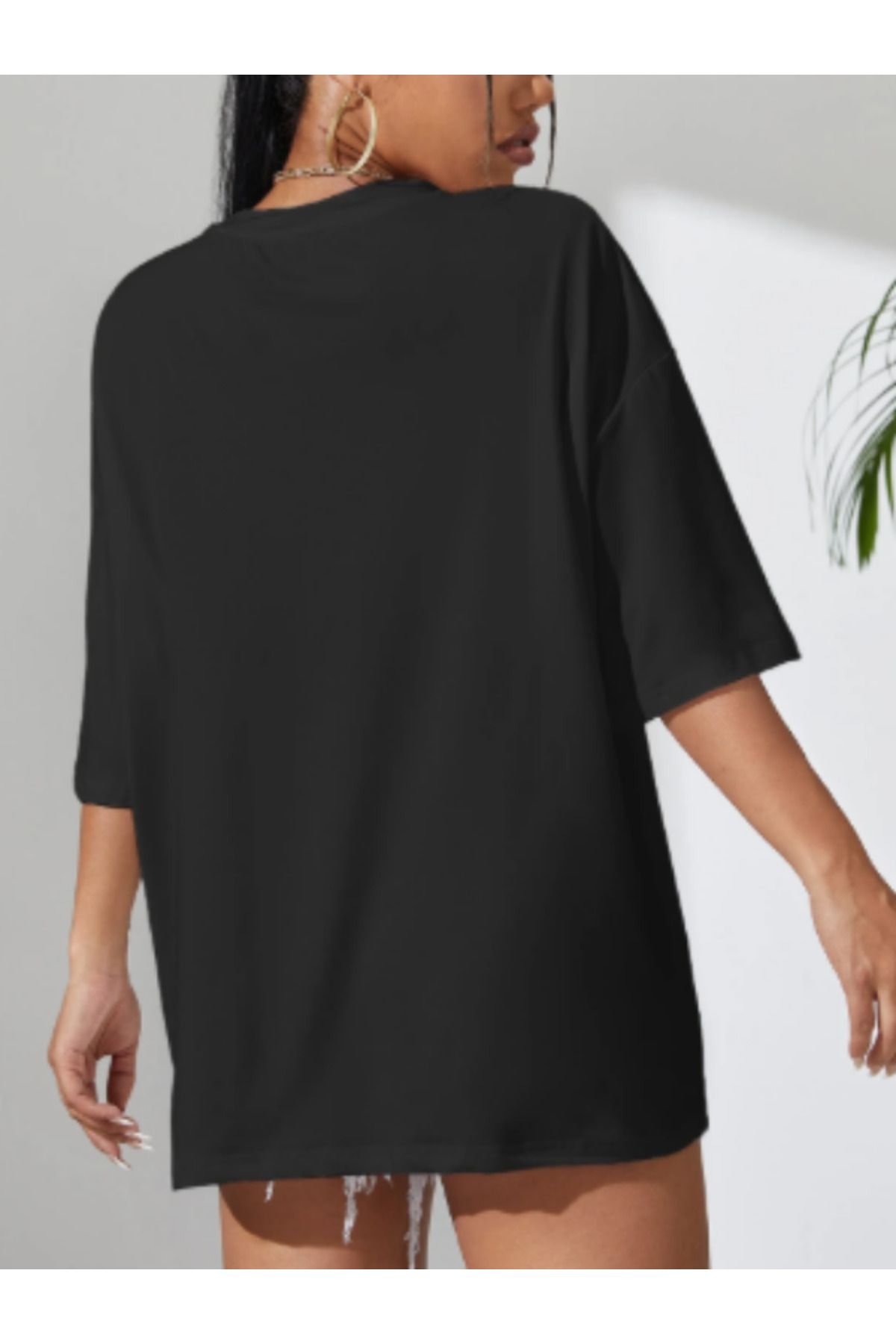 HY FASHION Baskısız Oversize Tişört %100 Pamuk Kadın Beyaz Siyah Lacivert Renk Seçenekli Basic Salaş T-Shirt