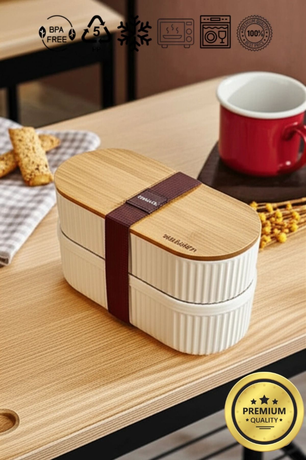Modafiks Bambu Kapaklı Lunch Box Kahvaltılık Saklama Kabı Large Bölmeli
