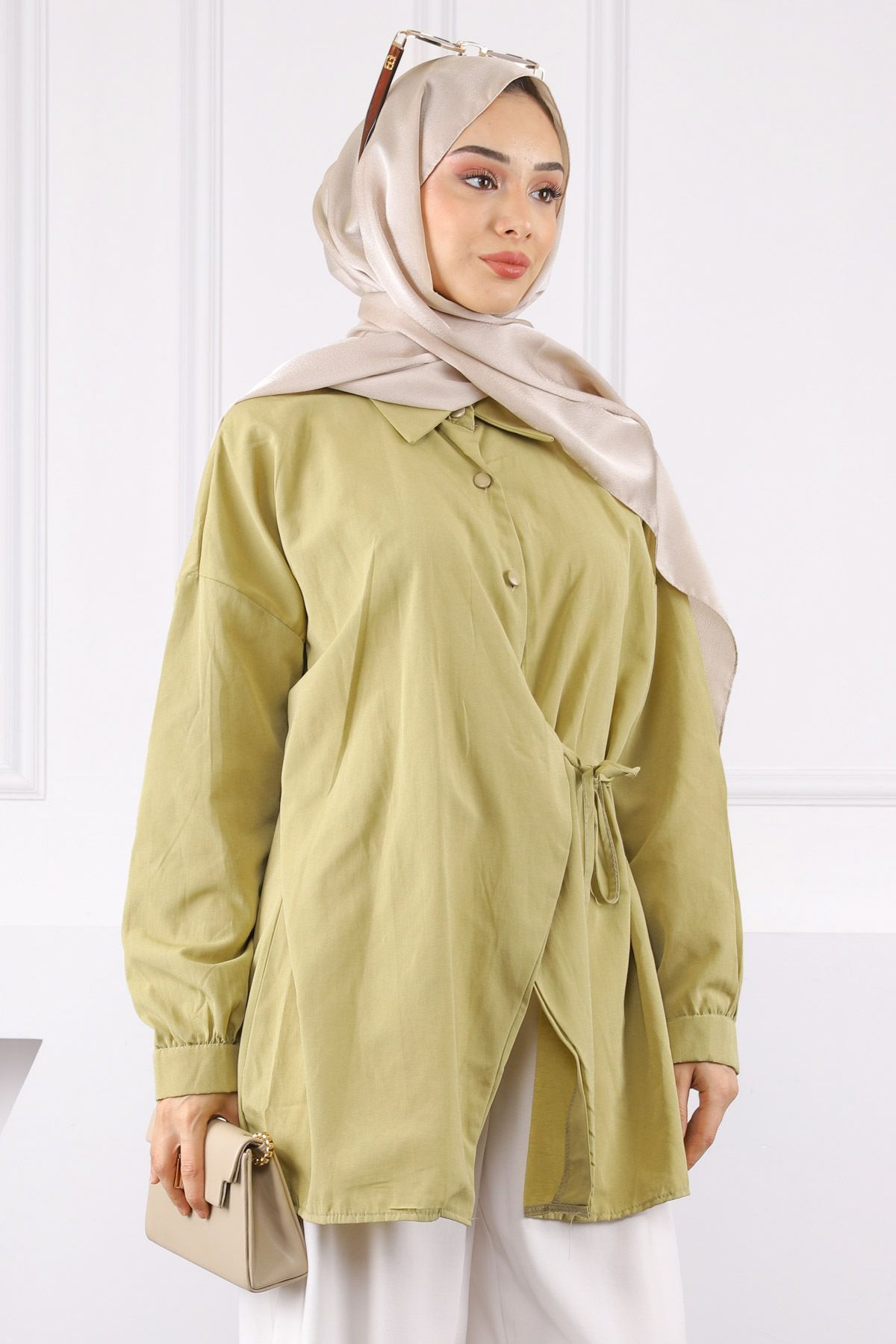 İmajButik Haki Yandan Bağlamalı Modal Tunik