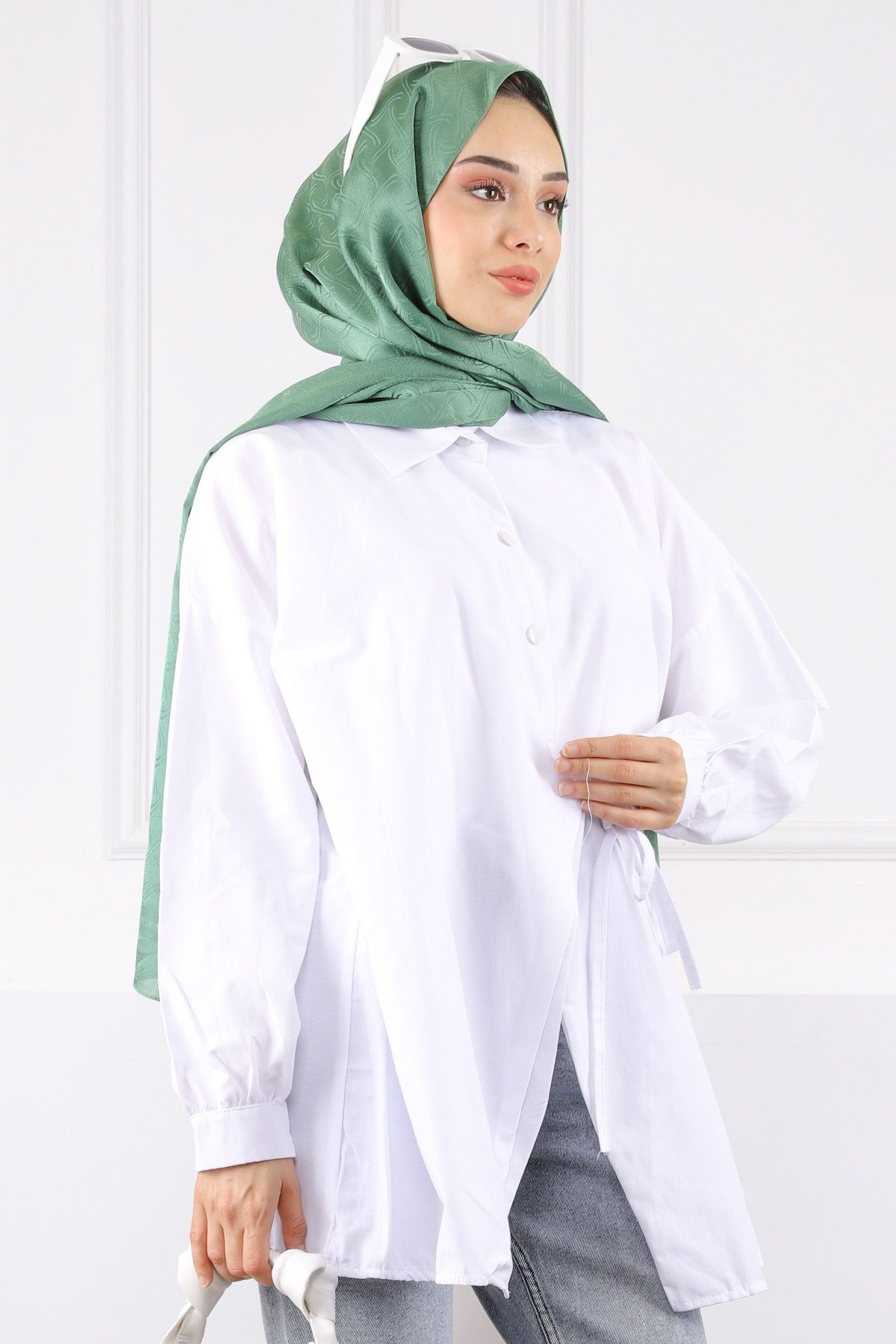 İmajButik Beyaz Yandan Bağlamalı Modal Tunik