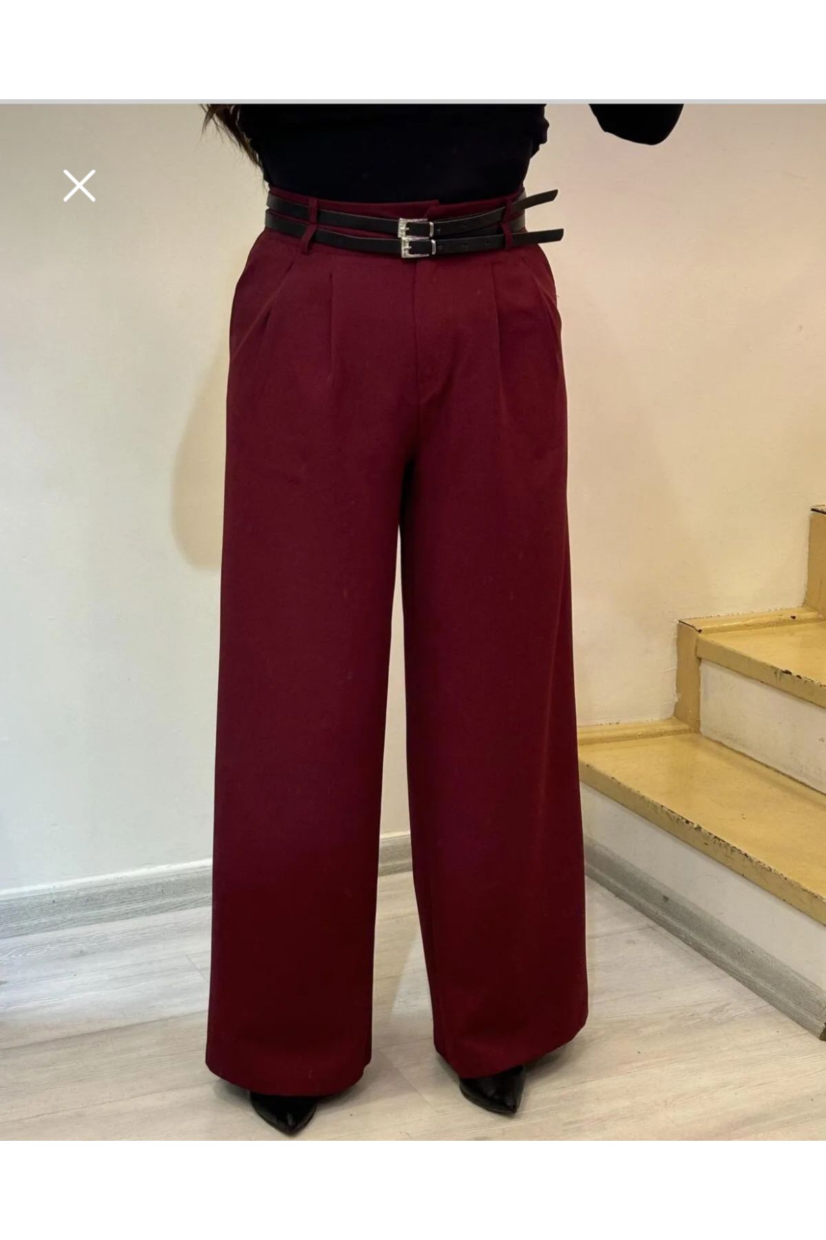 G&G Kadın Bordo Yüksek Bel Bol Paça Kumaş Pantolon – Rahat ve Şık Kesim